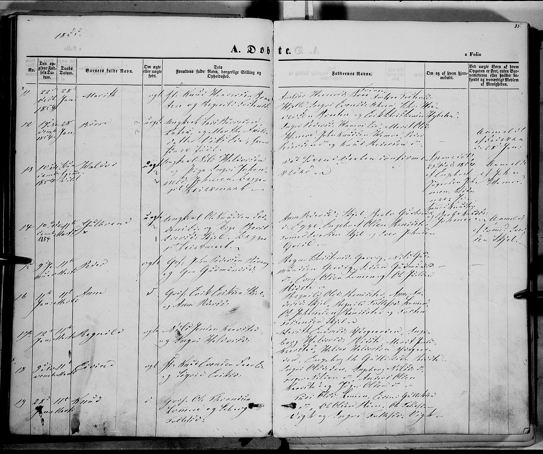 Vestre Slidre prestekontor, SAH/PREST-136/H/Ha/Haa/L0001: Parish register (official) no. 1, 1844-1855, p. 85