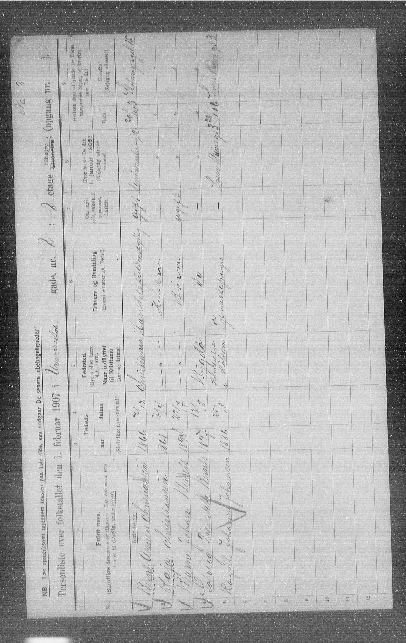 OBA, Municipal Census 1907 for Kristiania, 1907, p. 61010