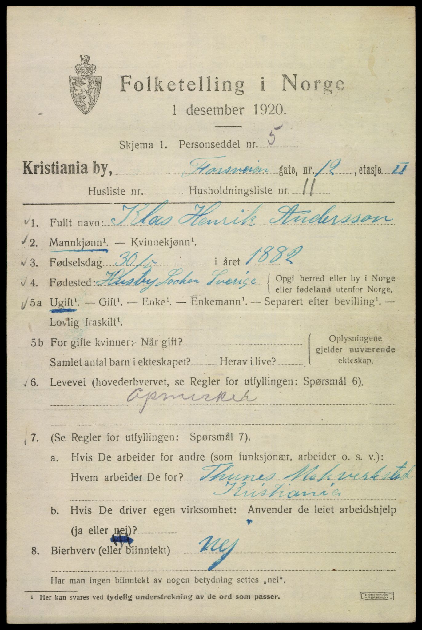 SAO, 1920 census for Kristiania, 1920, p. 231235