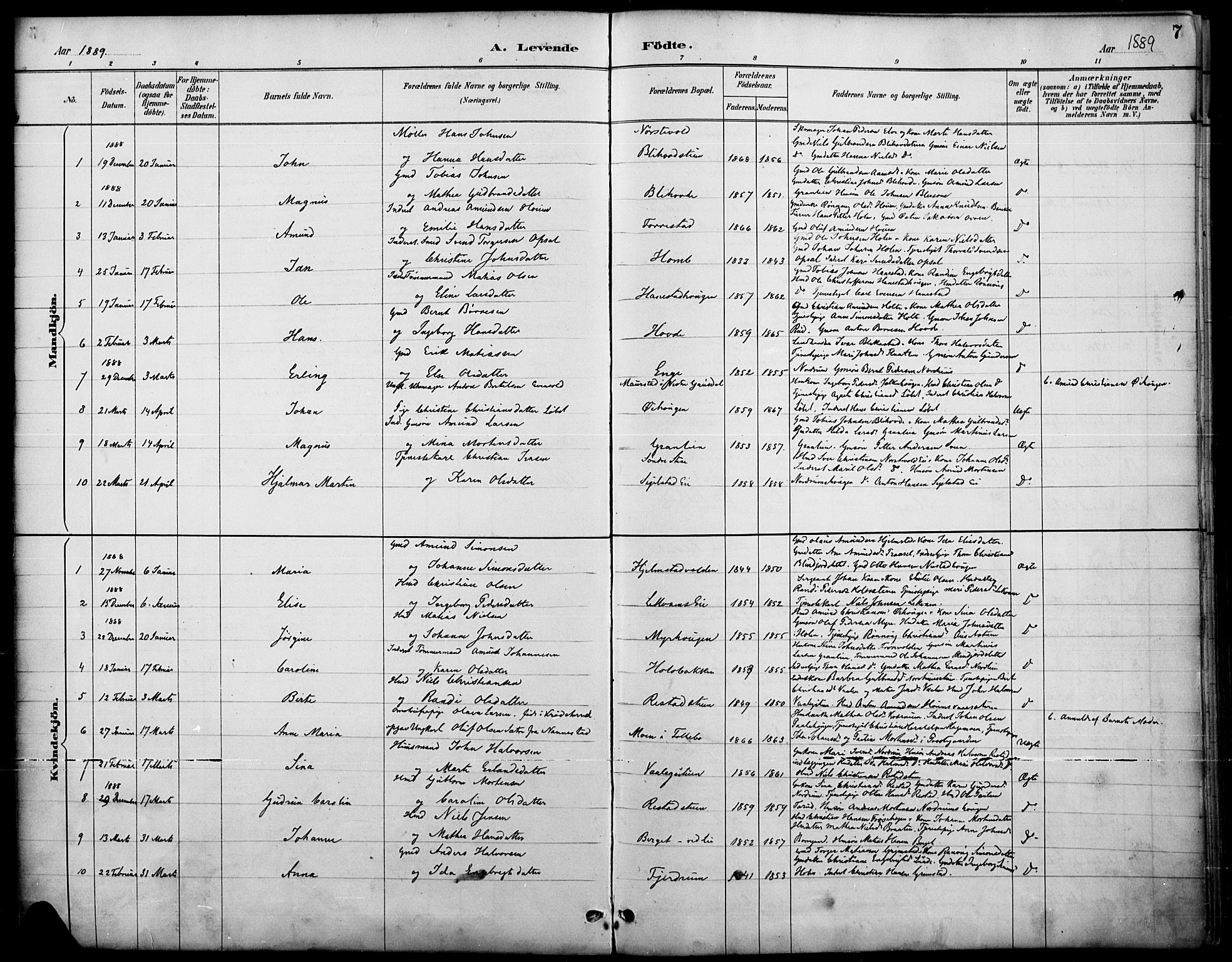 Østre Gausdal prestekontor, AV/SAH-PREST-092/H/Ha/Haa/L0002: Parish register (official) no. 2, 1887-1897, p. 7