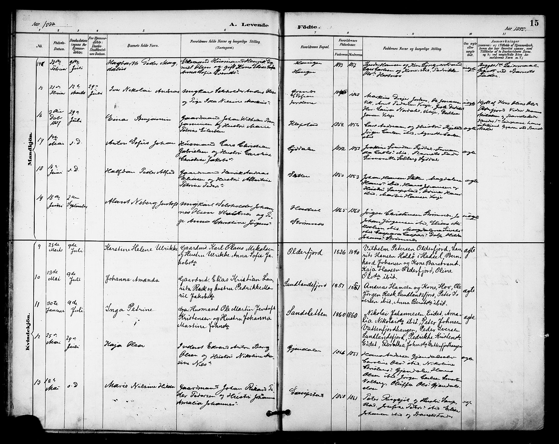 Ministerialprotokoller, klokkerbøker og fødselsregistre - Nordland, AV/SAT-A-1459/876/L1097: Parish register (official) no. 876A03, 1886-1896, p. 15