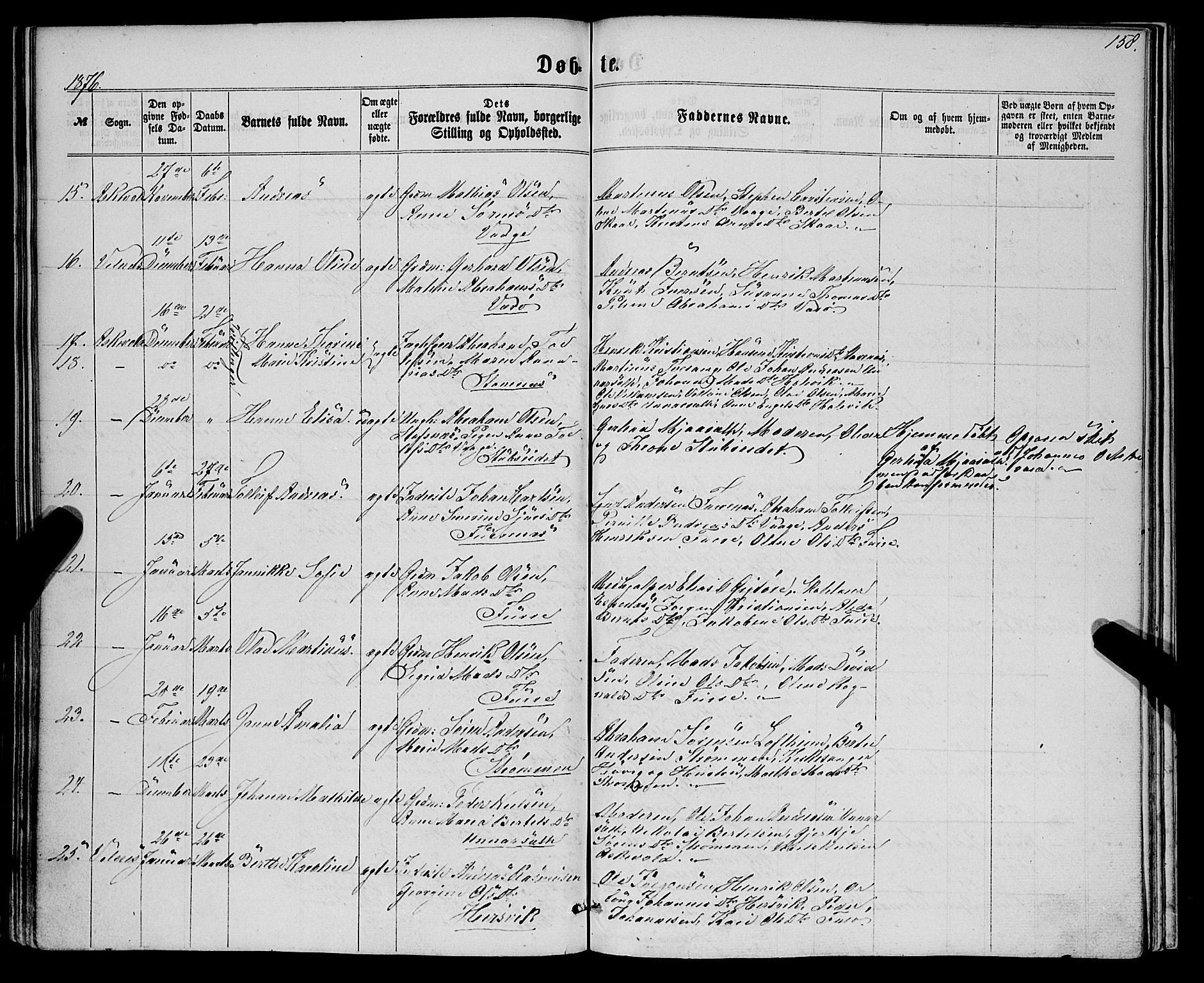 Askvoll sokneprestembete, SAB/A-79501/H/Haa/Haaa/L0012: Parish register (official) no. A 12, 1859-1878, p. 158