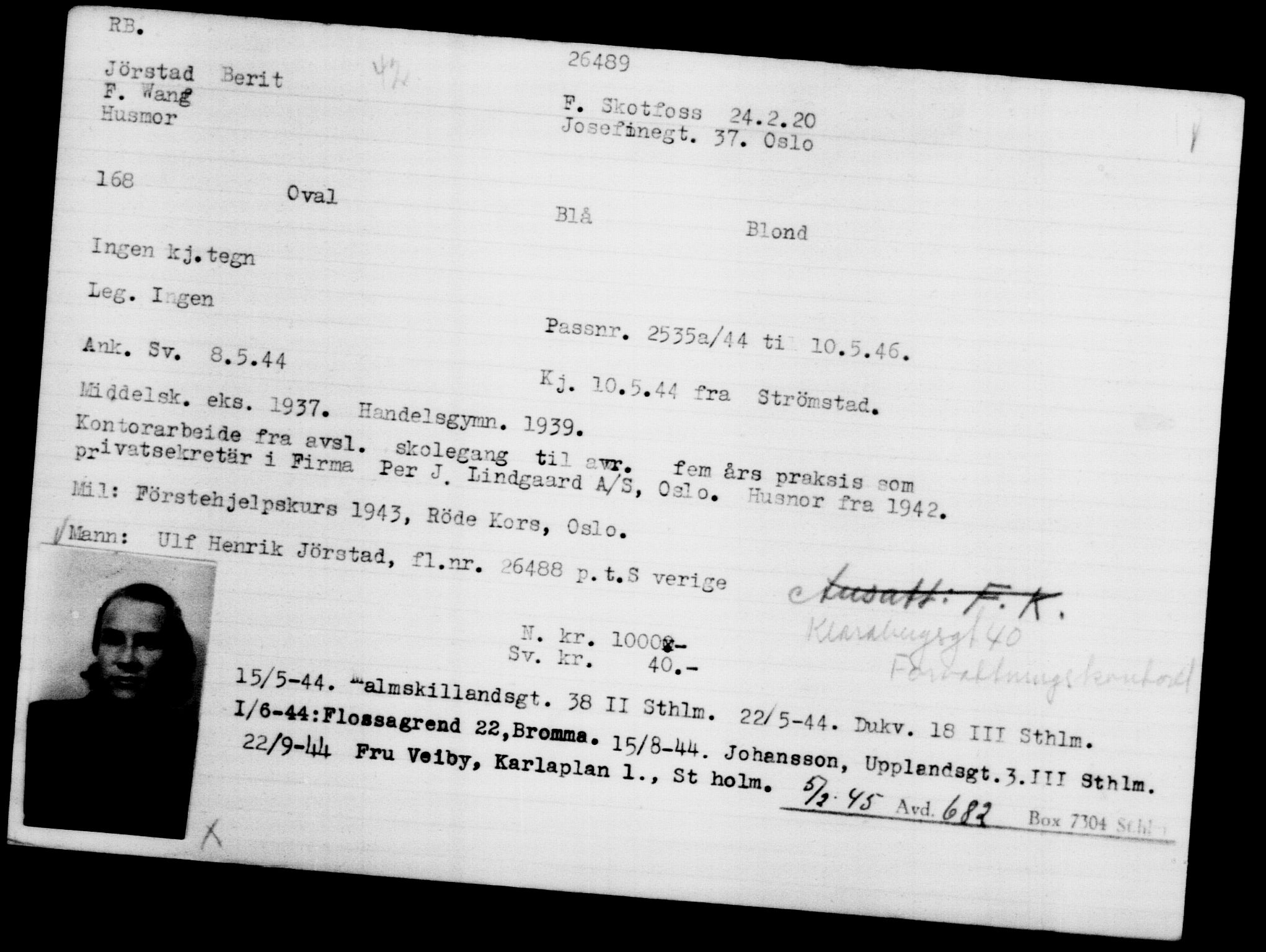 Den Kgl. Norske Legasjons Flyktningskontor, AV/RA-S-6753/V/Va/L0011: Kjesäterkartoteket.  Flyktningenr. 25300-28349, 1940-1945, p. 1250