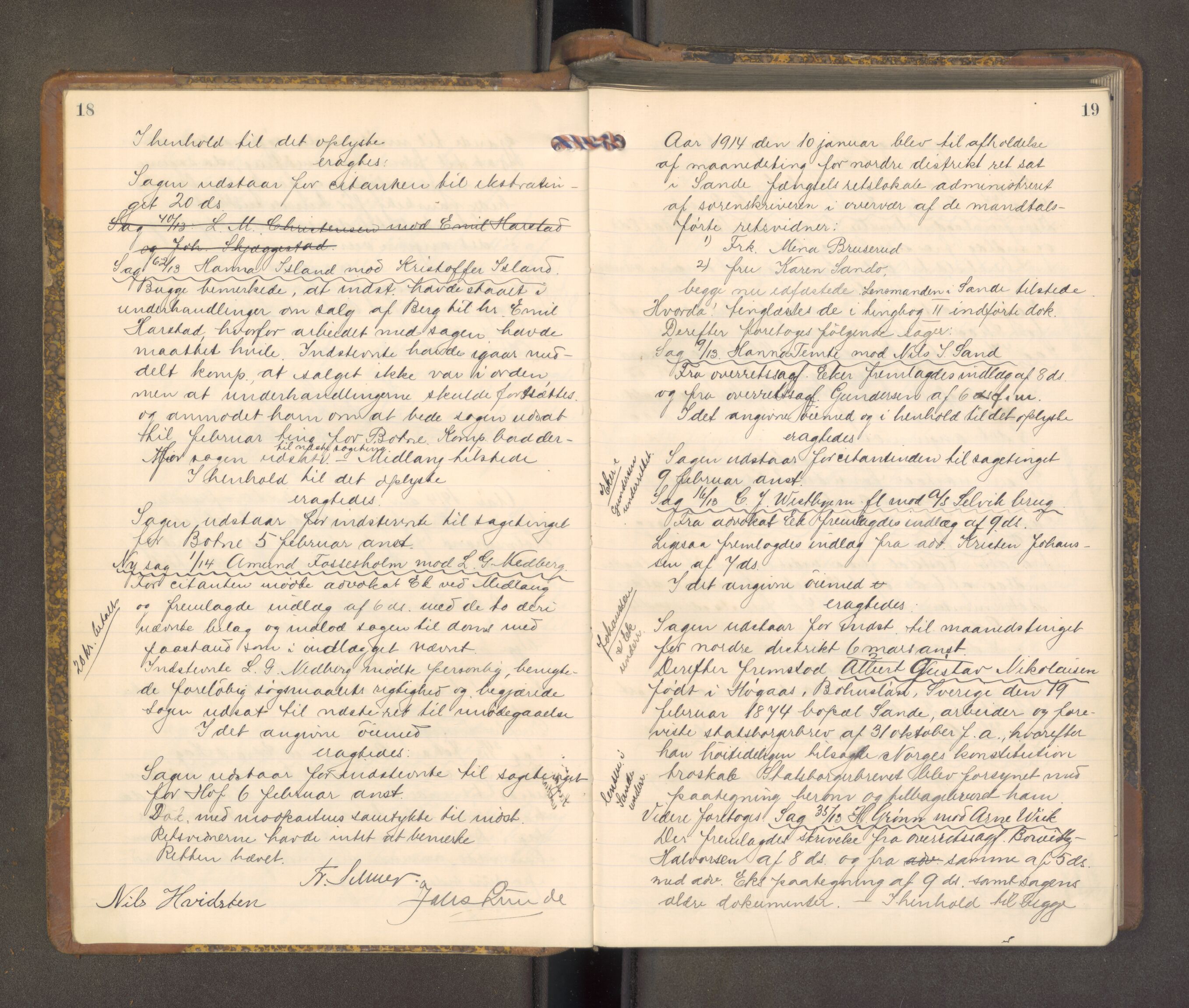 Nordre Jarlsberg sorenskriveri, AV/SAKO-A-80/F/Fa/Faa/L0055: Tingbok, 1913-1917, p. 18-19