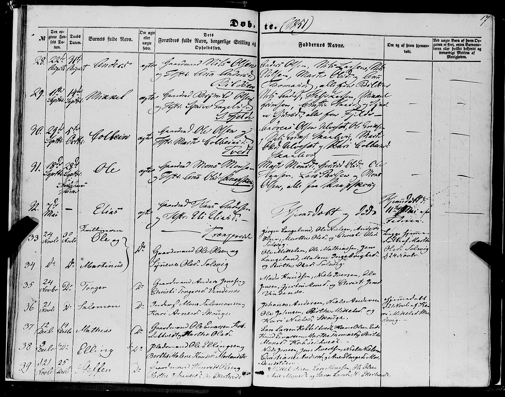 Fjell sokneprestembete, SAB/A-75301/H/Haa: Parish register (official) no. A 2, 1847-1864, p. 17