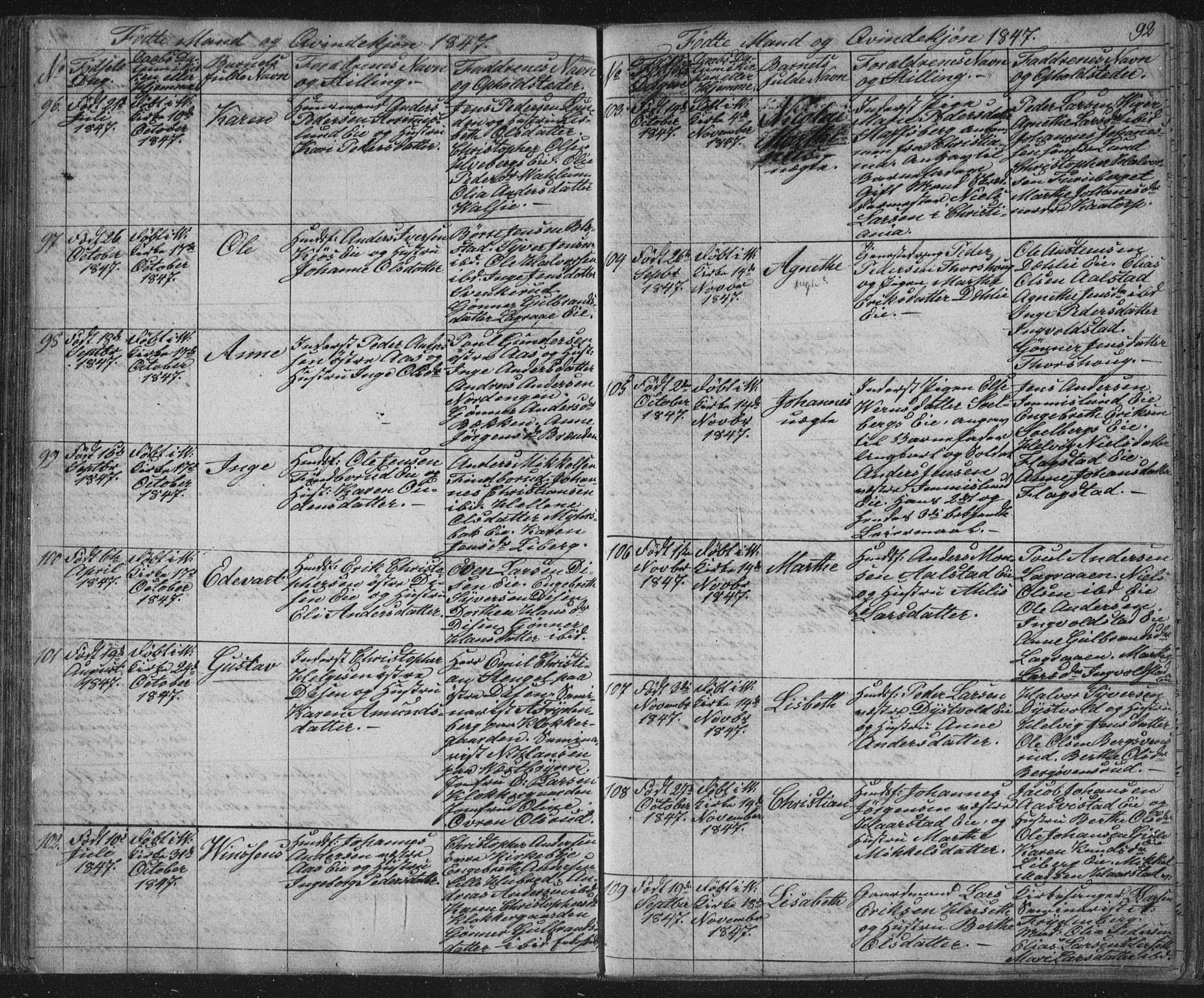 Vang prestekontor, Hedmark, AV/SAH-PREST-008/H/Ha/Hab/L0008: Parish register (copy) no. 8, 1832-1854, p. 92