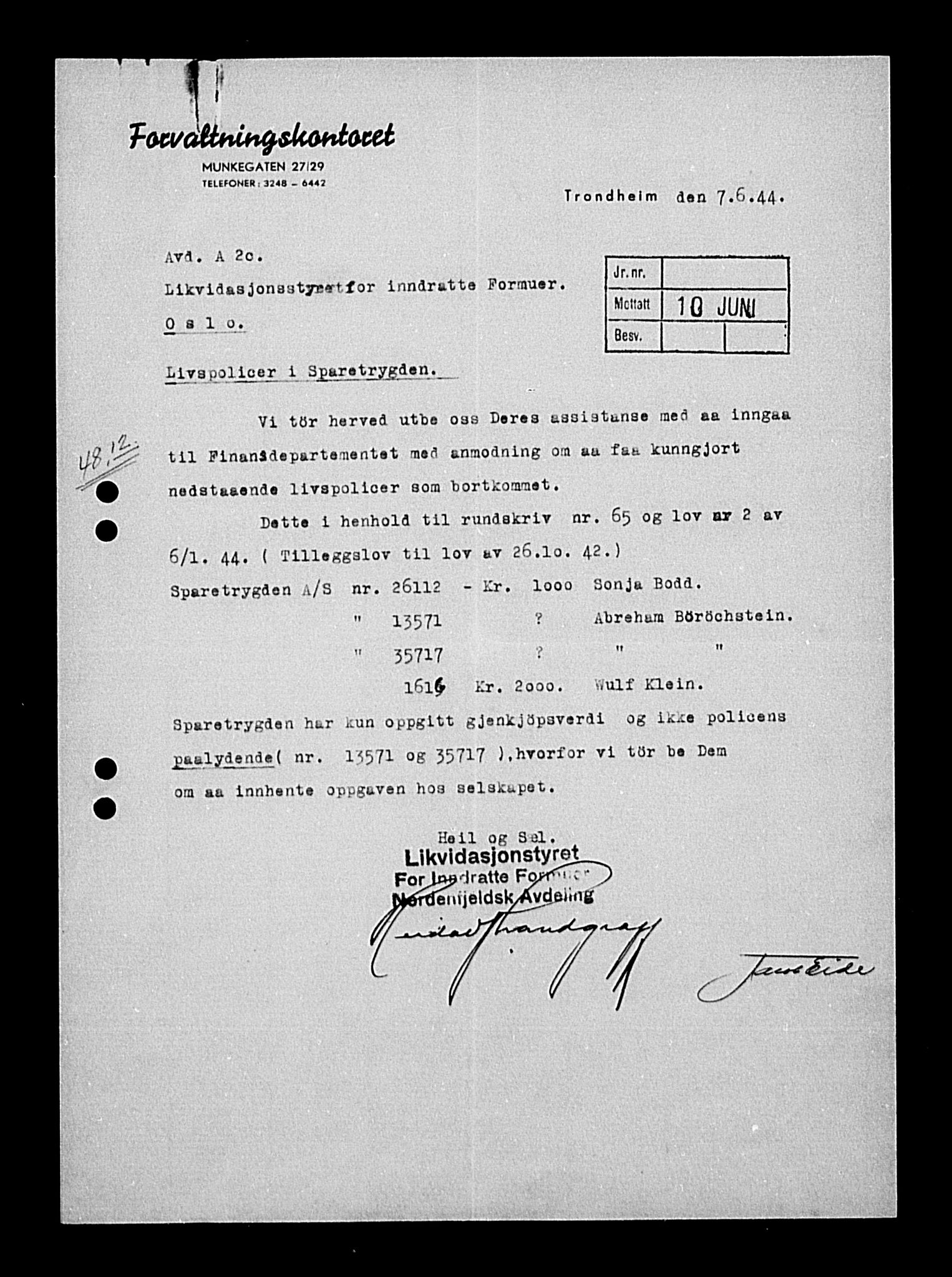 Justisdepartementet, Tilbakeføringskontoret for inndratte formuer, AV/RA-S-1564/H/Hc/Hca/L0893: --, 1945-1947, p. 11