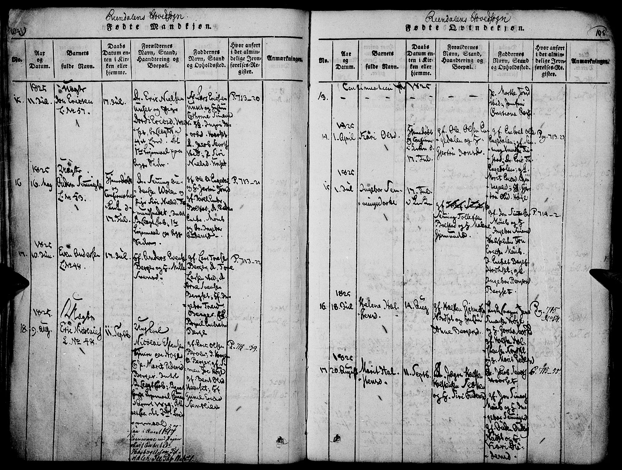 Rendalen prestekontor, SAH/PREST-054/H/Ha/Haa/L0003: Parish register (official) no. 3, 1815-1829, p. 104-105