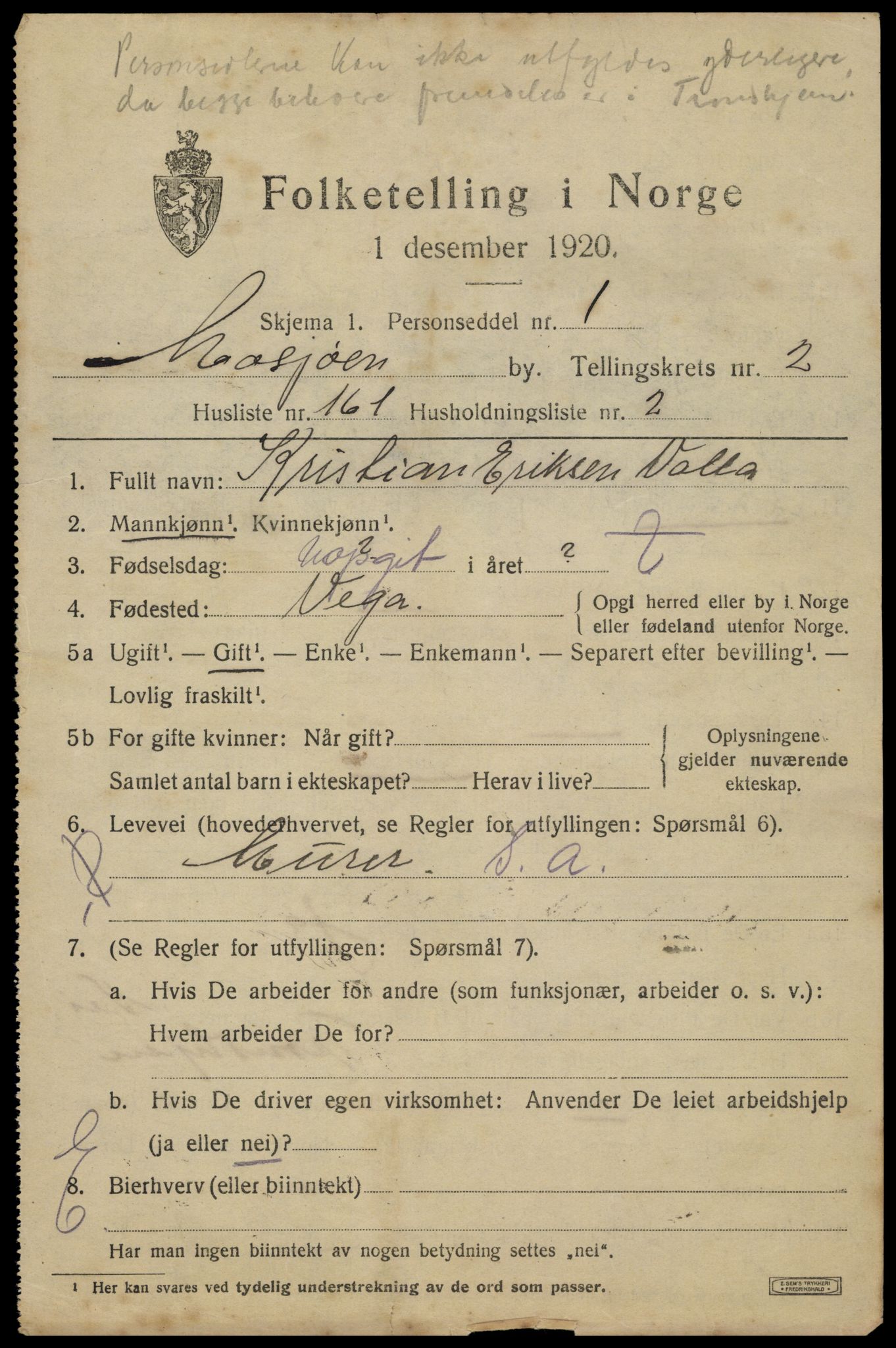 SAT, 1920 census for Mosjøen, 1920, p. 5372