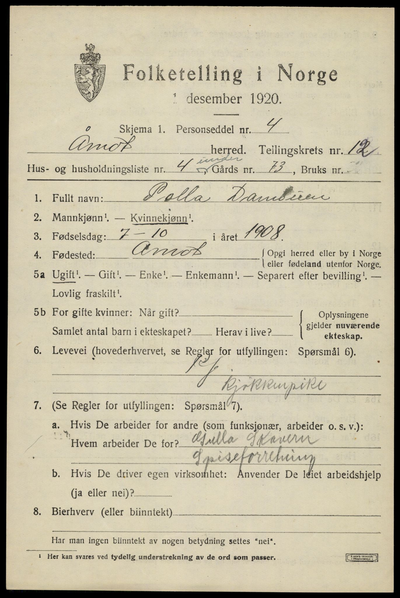 SAH, 1920 census for Åmot, 1920, p. 9643
