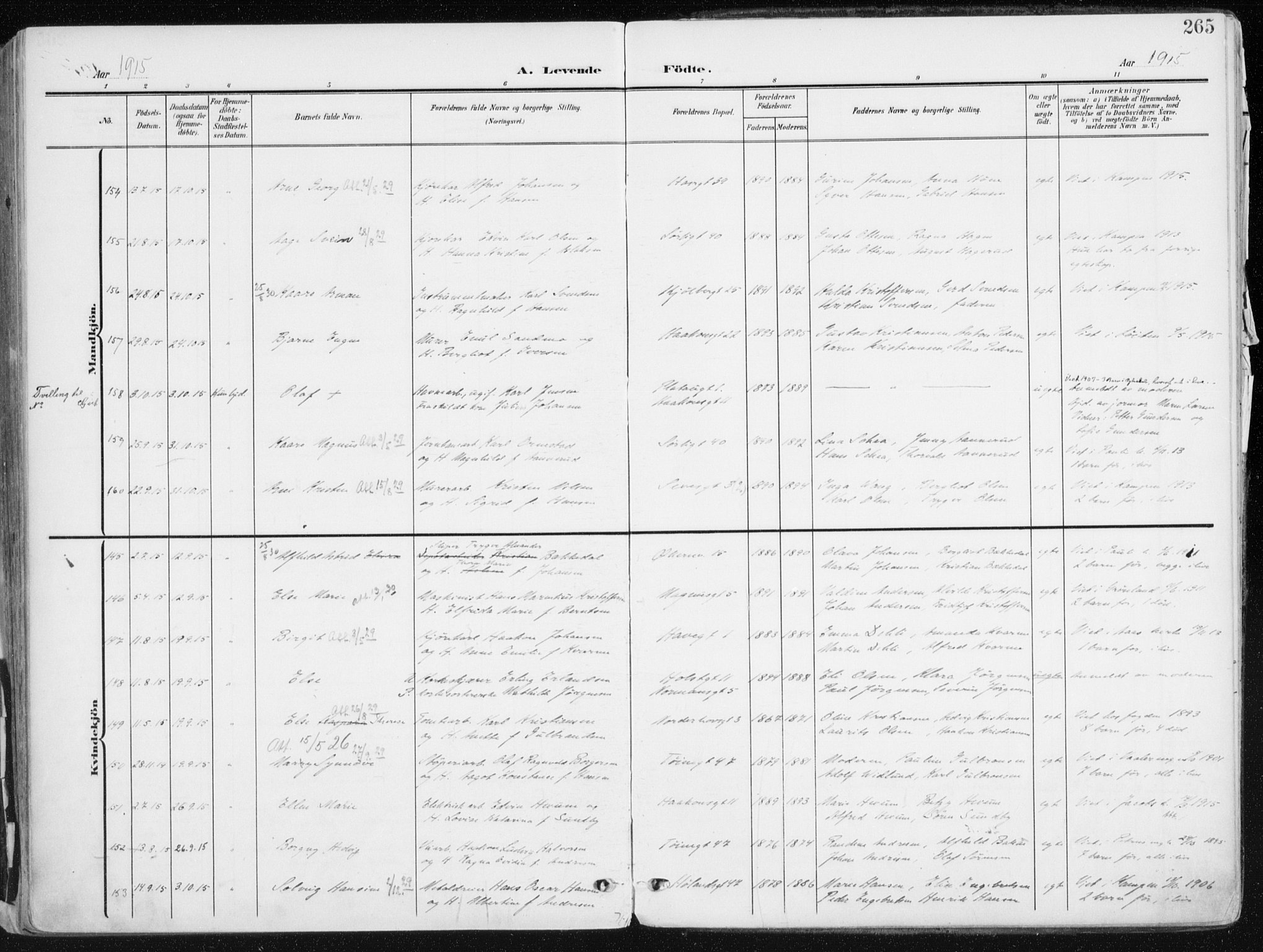 Kampen prestekontor Kirkebøker, AV/SAO-A-10853/F/Fa/L0010: Parish register (official) no. I 10, 1905-1917, p. 265