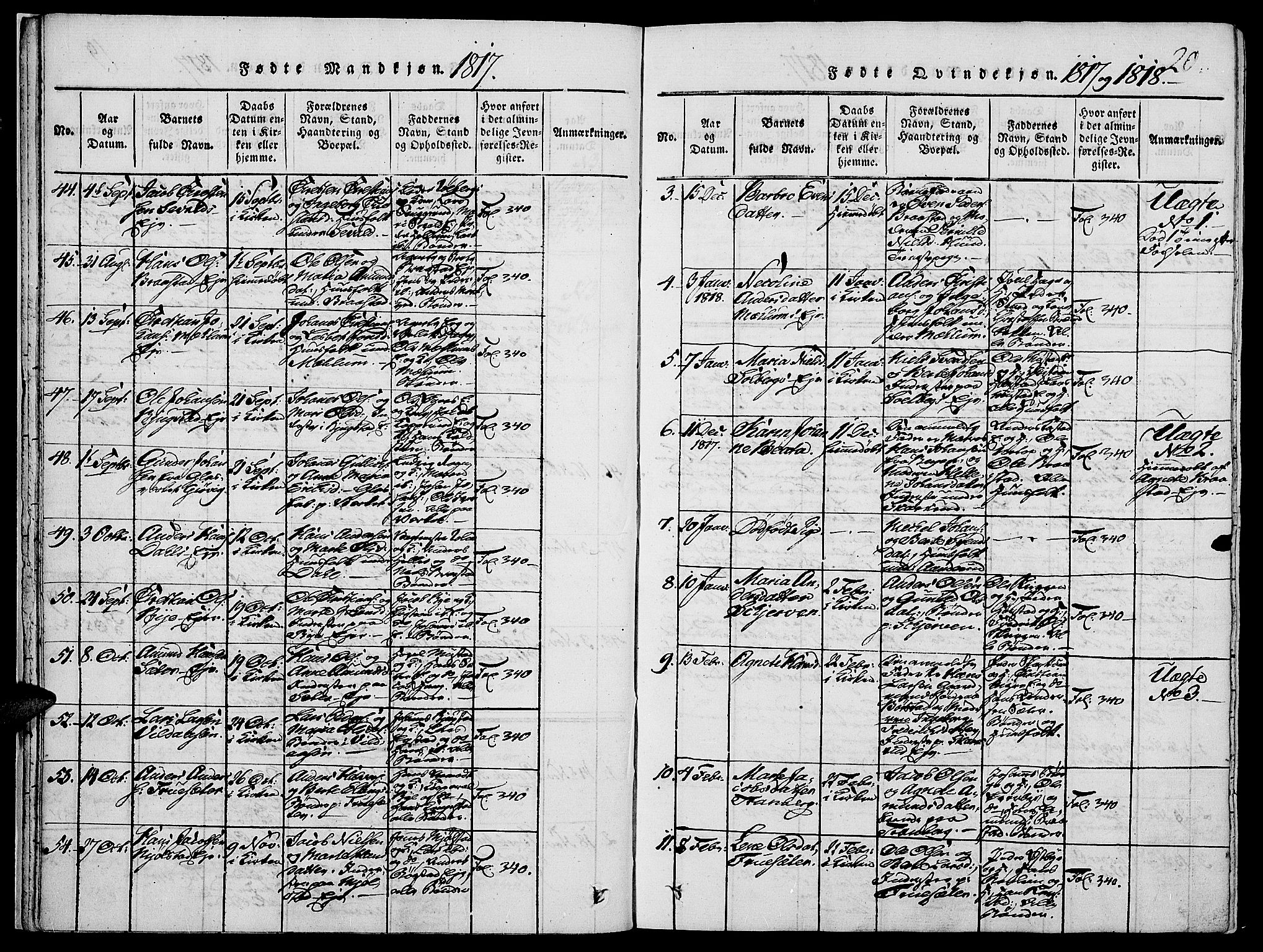 Vardal prestekontor, SAH/PREST-100/H/Ha/Haa/L0004: Parish register (official) no. 4, 1814-1831, p. 20