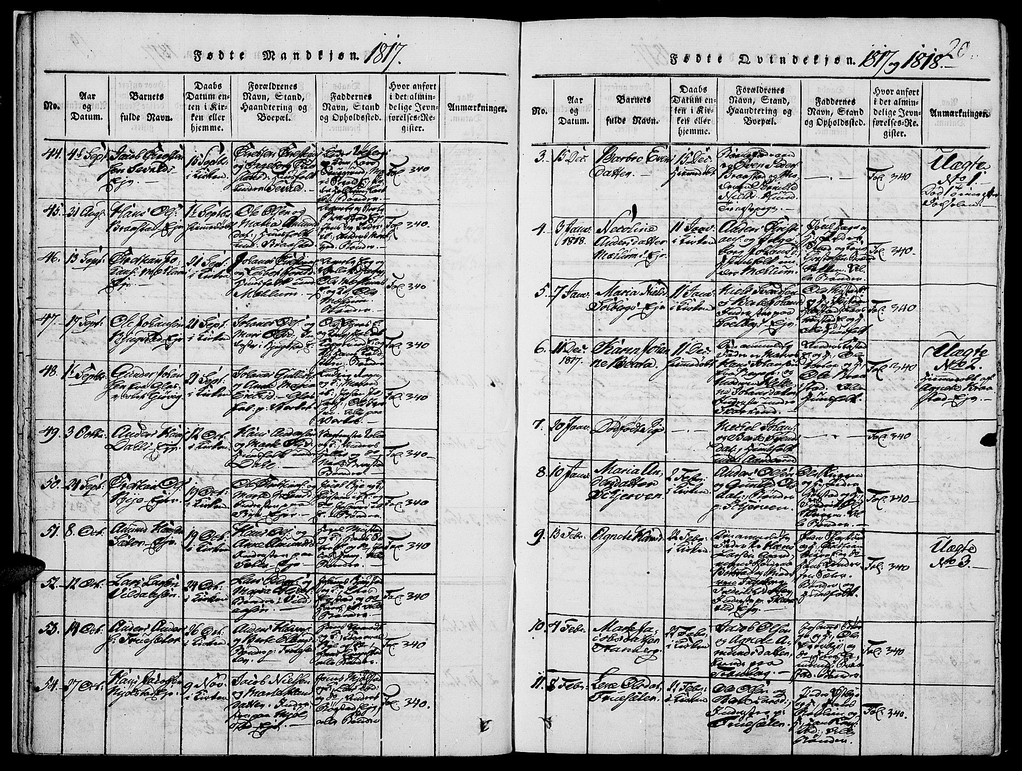 Vardal prestekontor, AV/SAH-PREST-100/H/Ha/Haa/L0004: Parish register (official) no. 4, 1814-1831, p. 20