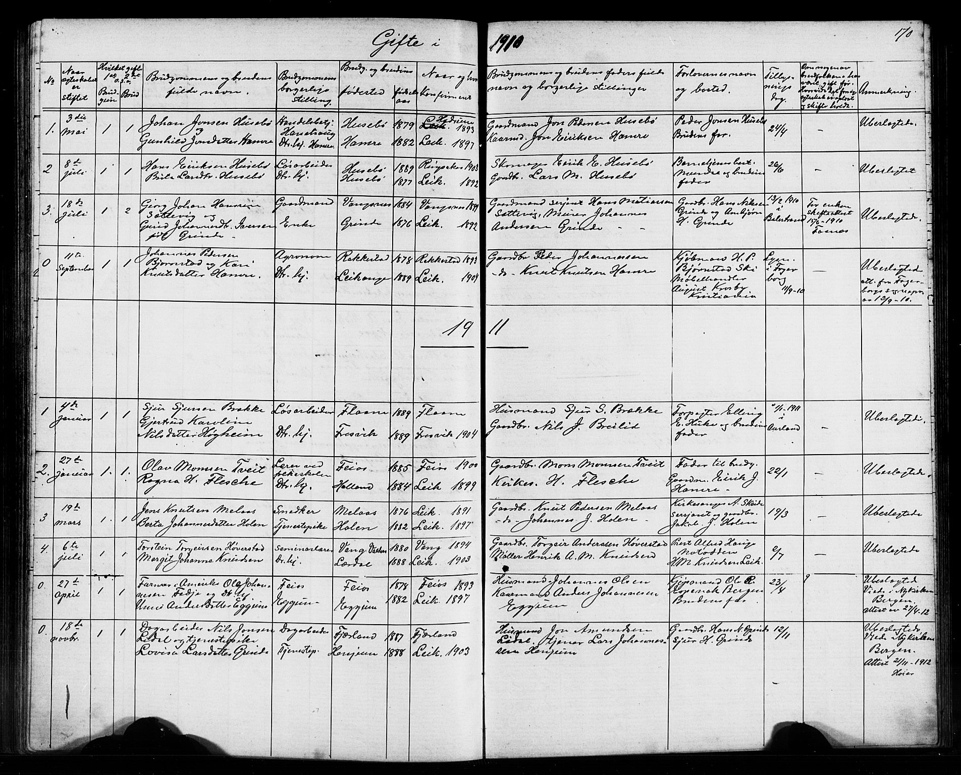 Leikanger sokneprestembete, AV/SAB-A-81001/H/Hab/Haba/L0001: Parish register (copy) no. A 1, 1873-1916, p. 170