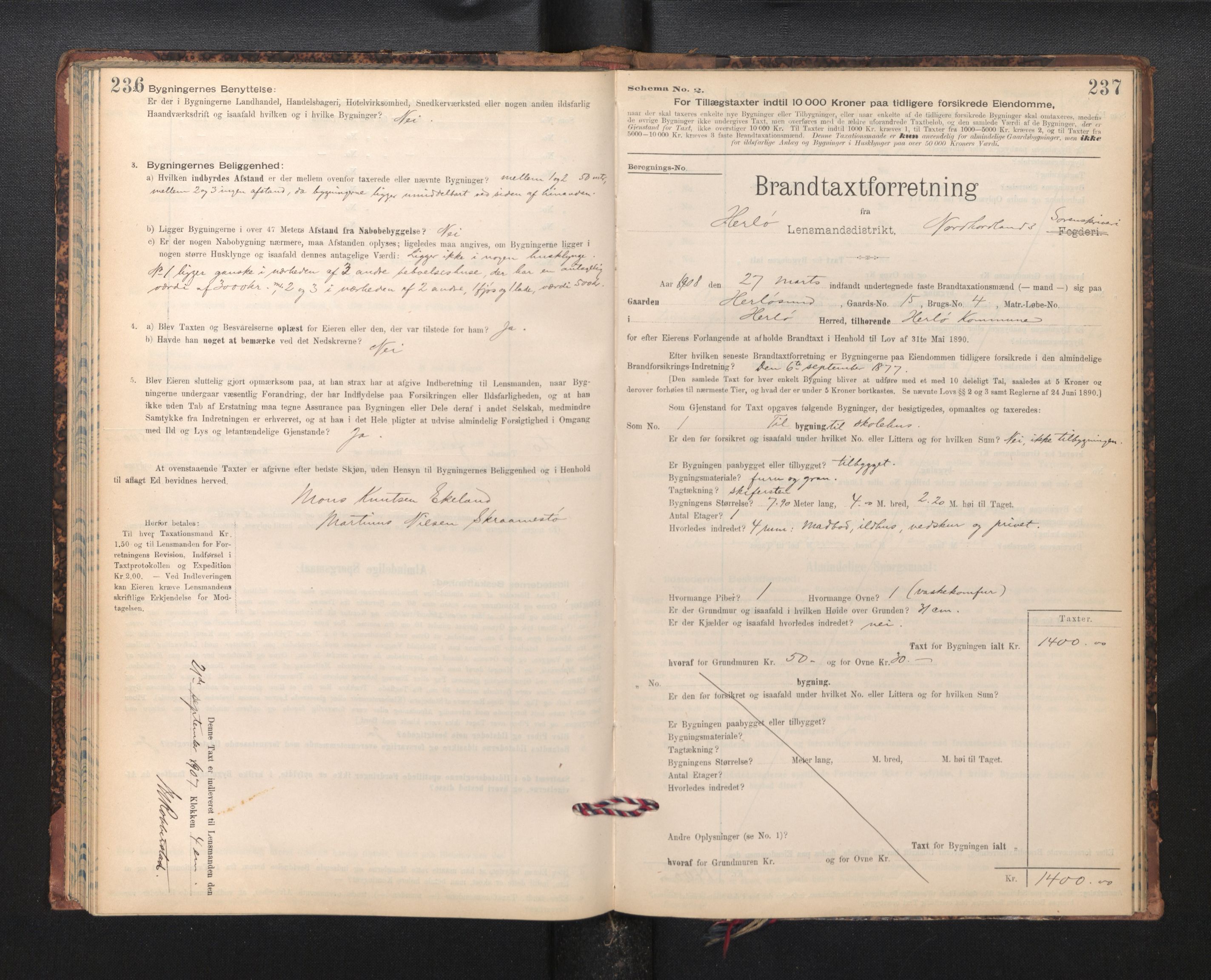 Lensmannen i Herdla, AV/SAB-A-32901/0012/L0003:  Branntakstprotokoll skjematakst, 1897-1916, p. 236-237