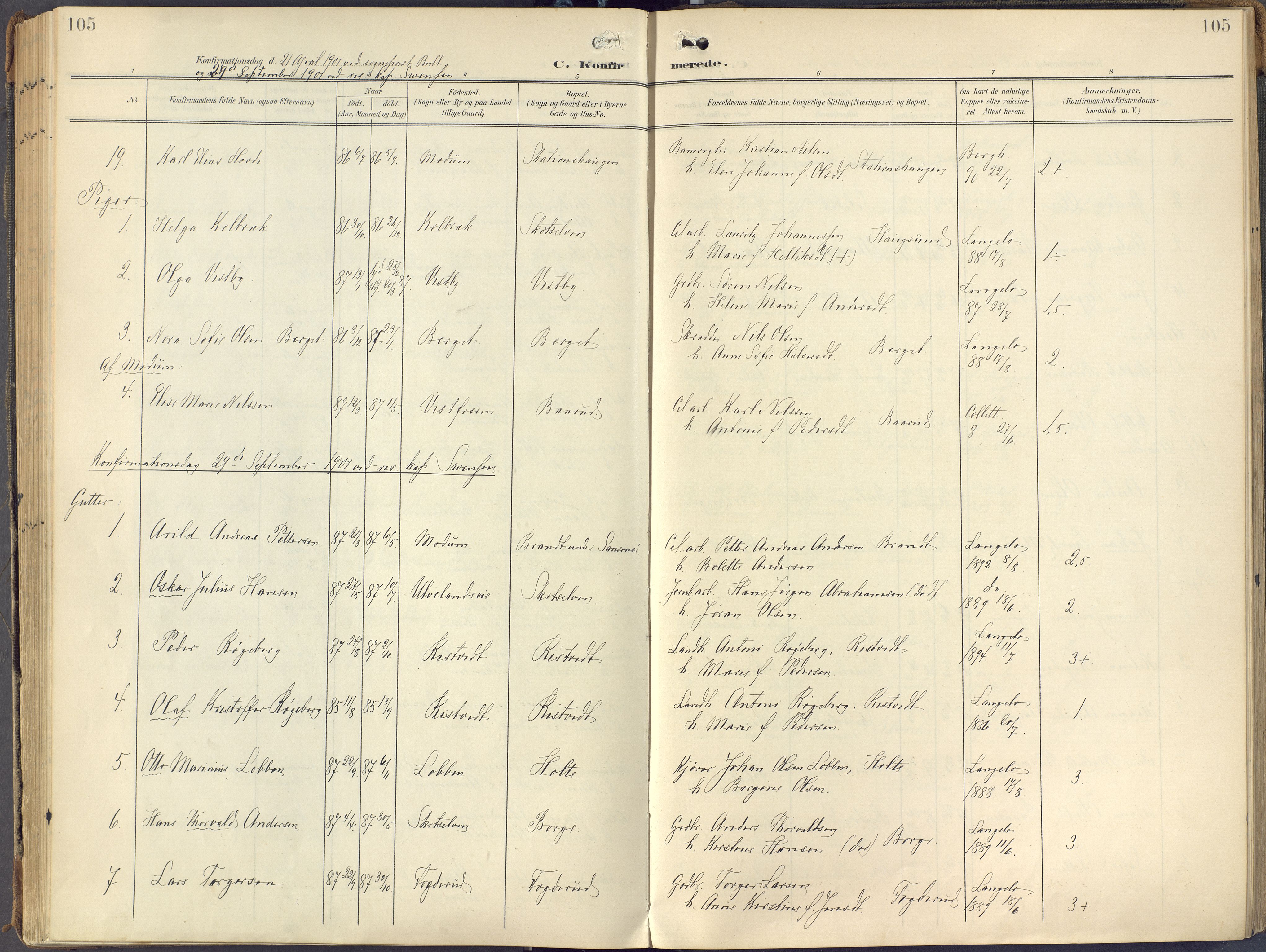 Eiker kirkebøker, AV/SAKO-A-4/F/Fc/L0004: Parish register (official) no. III 4, 1900-1919, p. 105