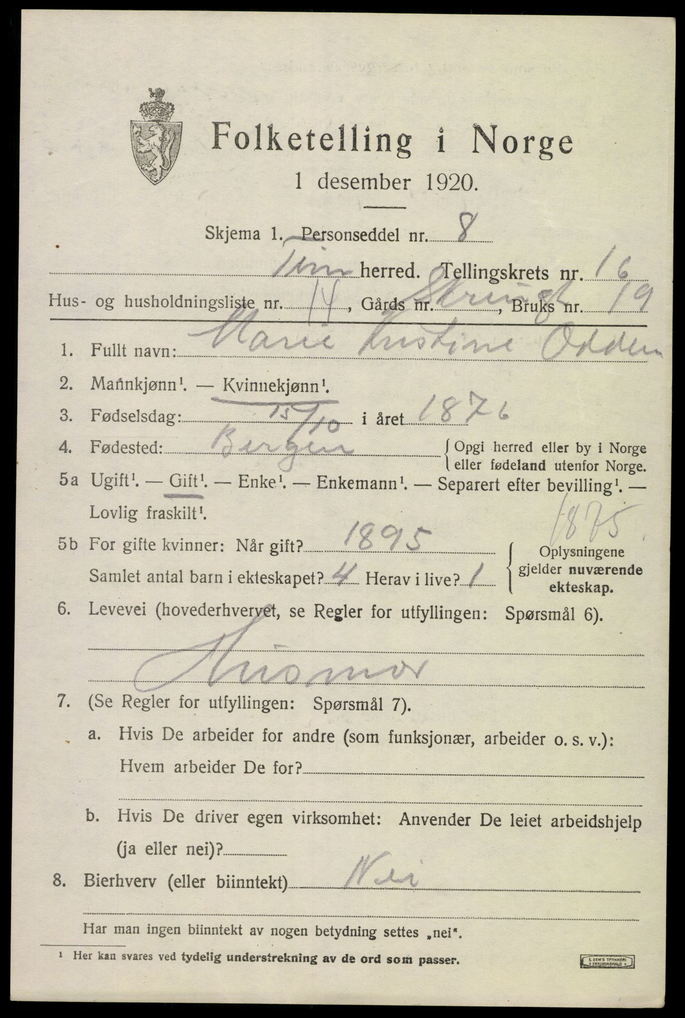 SAKO, 1920 census for Tinn, 1920, p. 16560