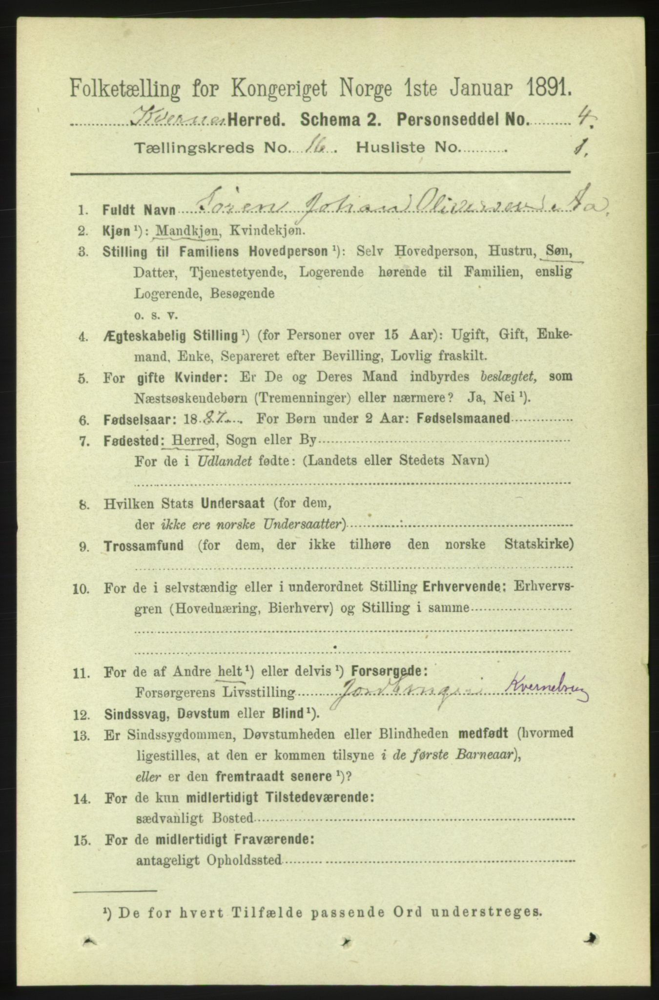 RA, 1891 census for 1553 Kvernes, 1891, p. 6449