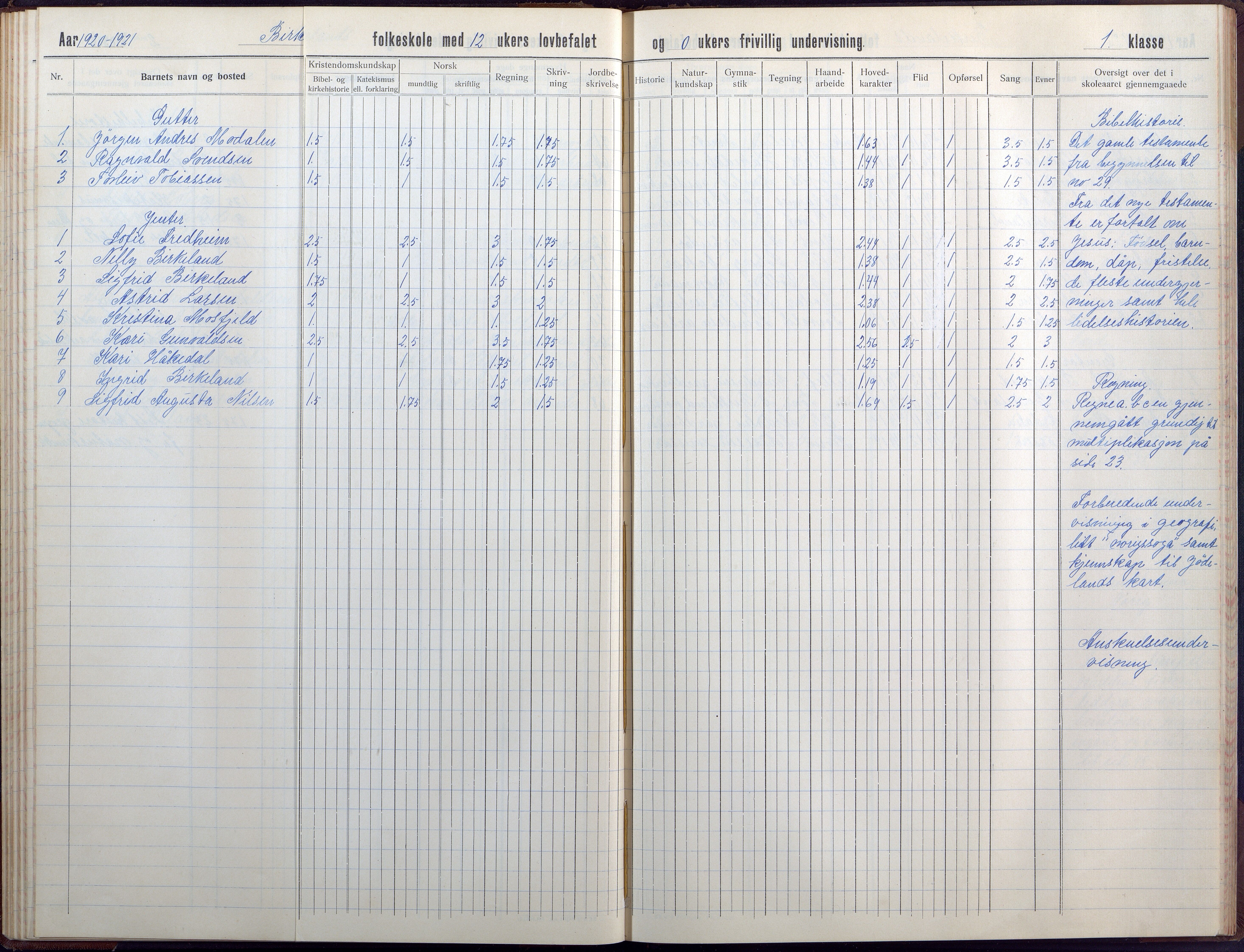 Birkenes kommune, Birkenes krets/Birkeland folkeskole frem til 1991, AAKS/KA0928-550a_91/F02/L0008: Skoleprotokoll, 1911-1930