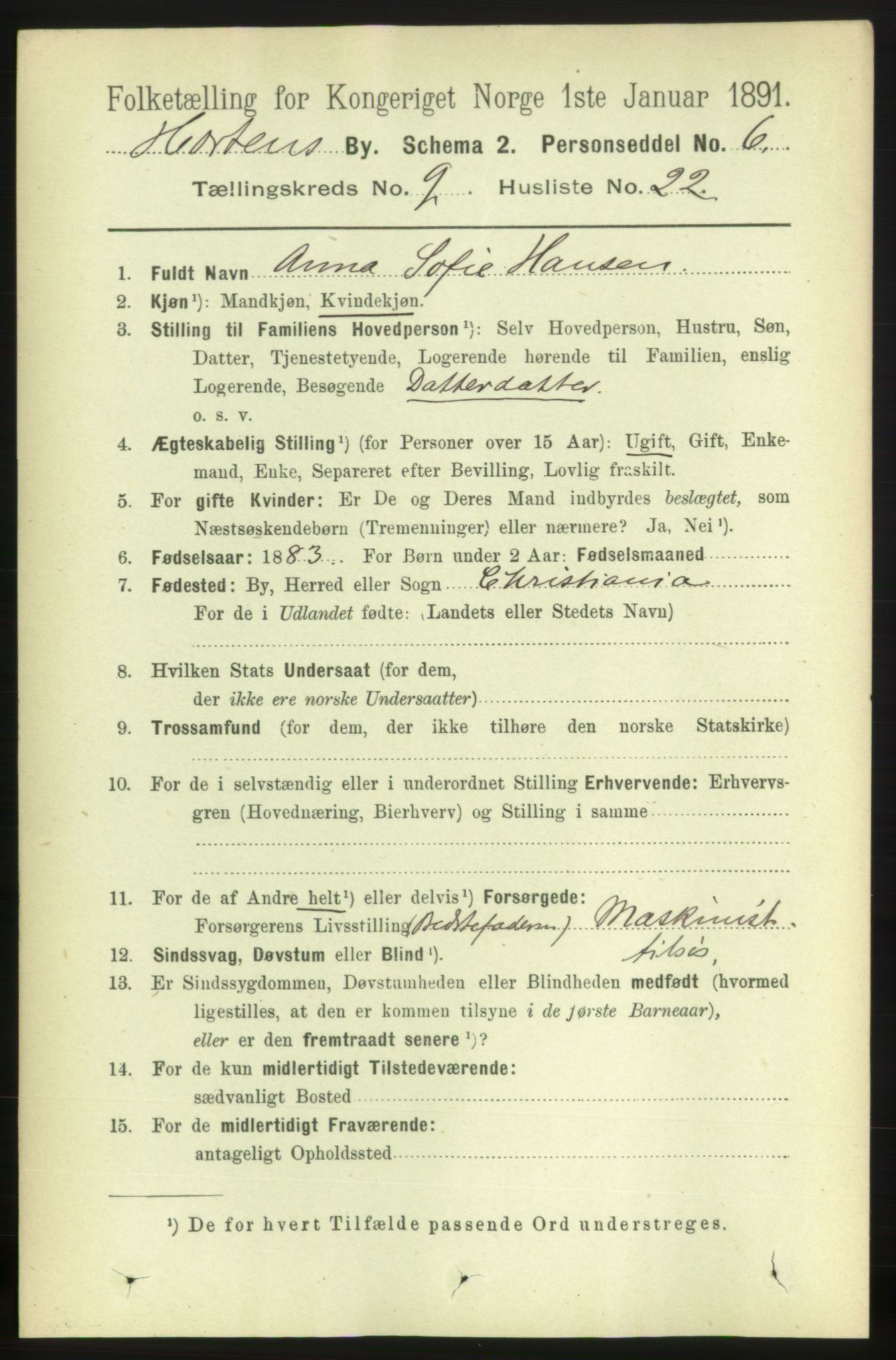 RA, 1891 census for 0703 Horten, 1891, p. 5755