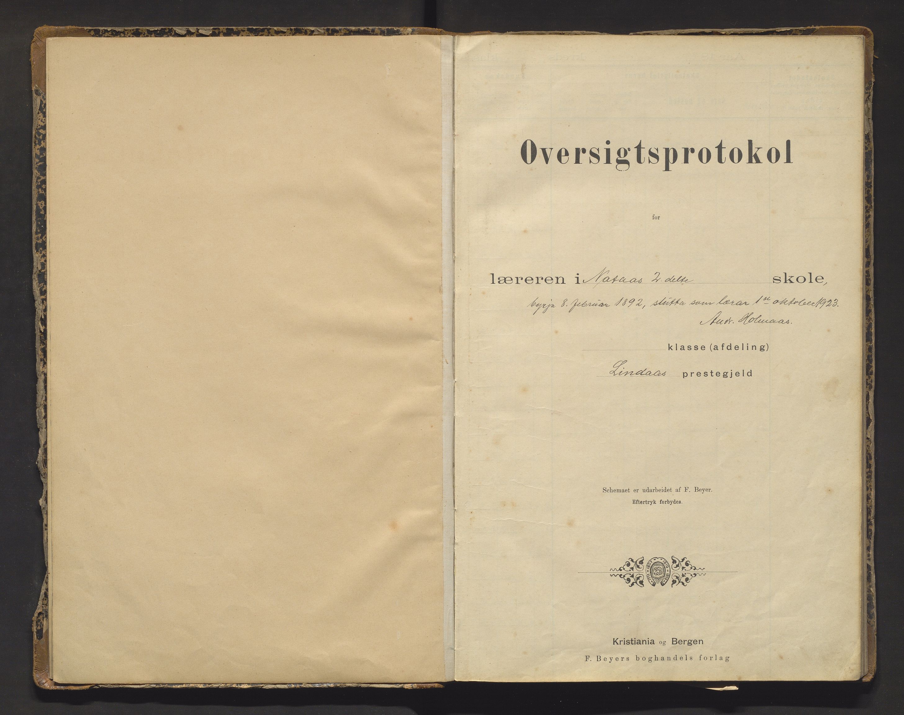 Lindås kommune. Barneskulane, IKAH/1263-231/F/Fa/L0023: Skuleprotokoll for Natås skule, 1892-1914