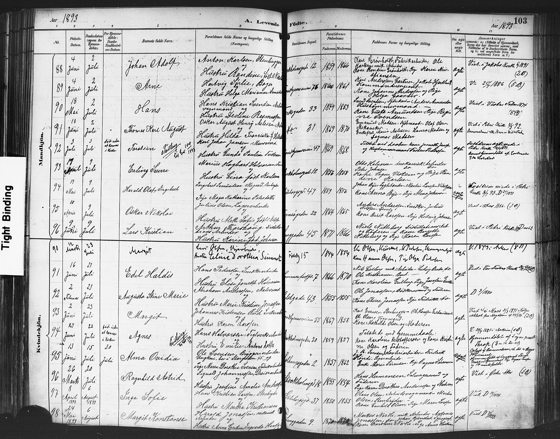 Petrus prestekontor Kirkebøker, AV/SAO-A-10872/F/Fa/L0004: Parish register (official) no. 4, 1888-1898, p. 103