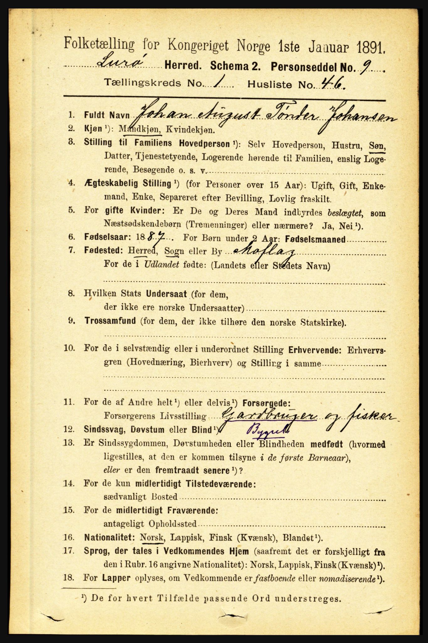 RA, 1891 census for 1834 Lurøy, 1891, p. 416