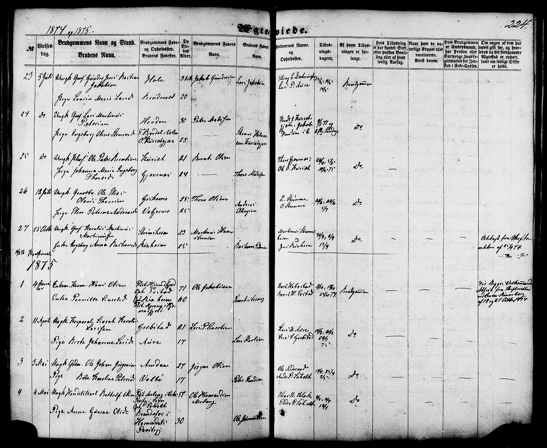 Ministerialprotokoller, klokkerbøker og fødselsregistre - Møre og Romsdal, SAT/A-1454/522/L0314: Parish register (official) no. 522A09, 1863-1877, p. 224