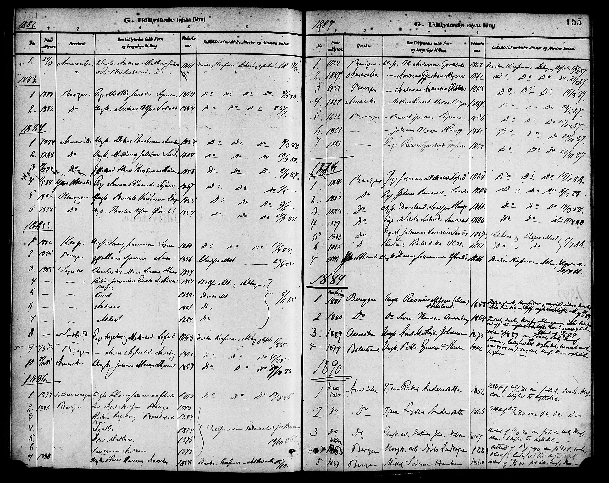 Gaular sokneprestembete, SAB/A-80001/H/Haa: Parish register (official) no. B 1, 1882-1897, p. 155