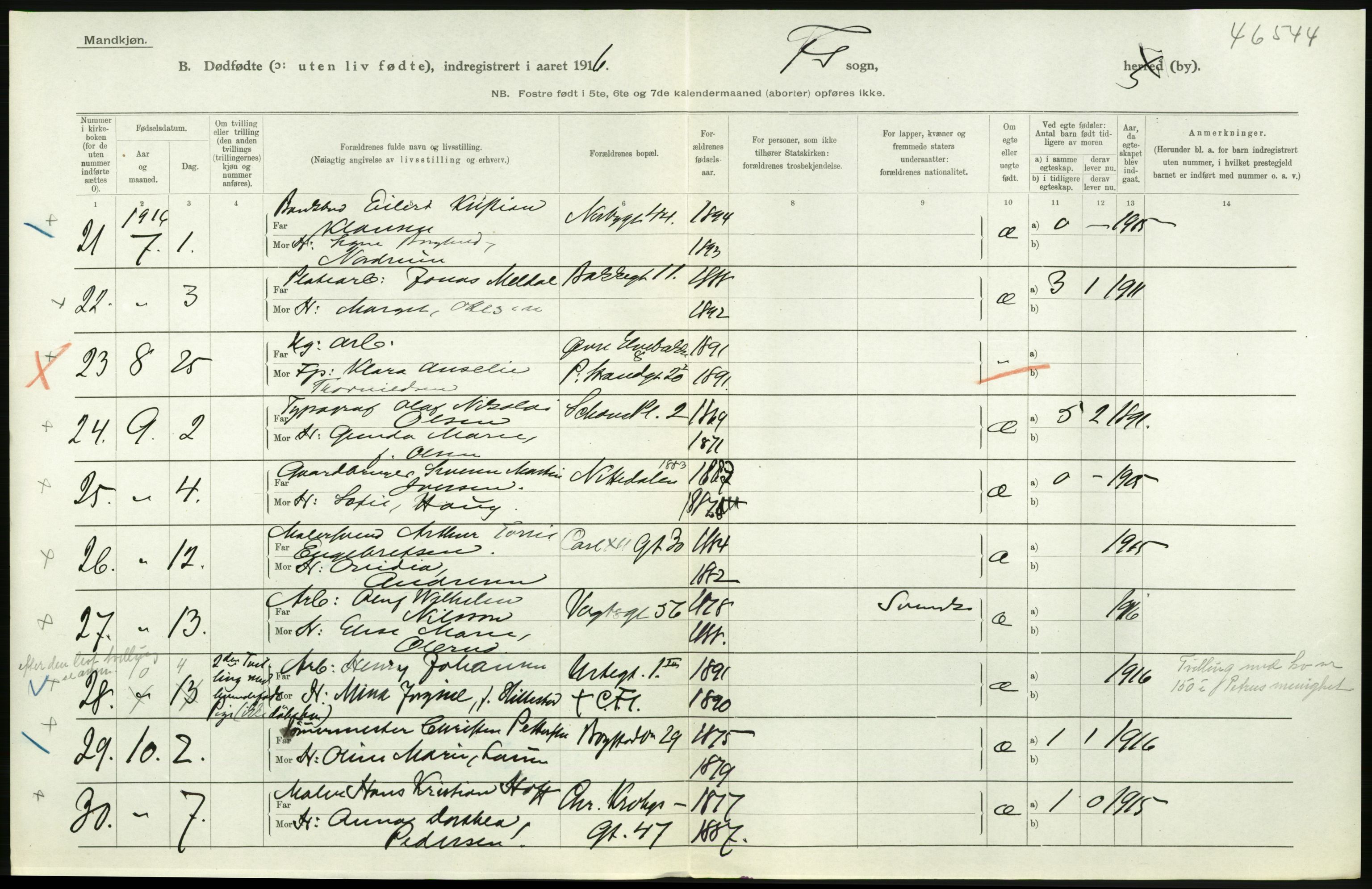 Statistisk sentralbyrå, Sosiodemografiske emner, Befolkning, AV/RA-S-2228/D/Df/Dfb/Dfbf/L0010: Kristiania: Døde, dødfødte., 1916, p. 652