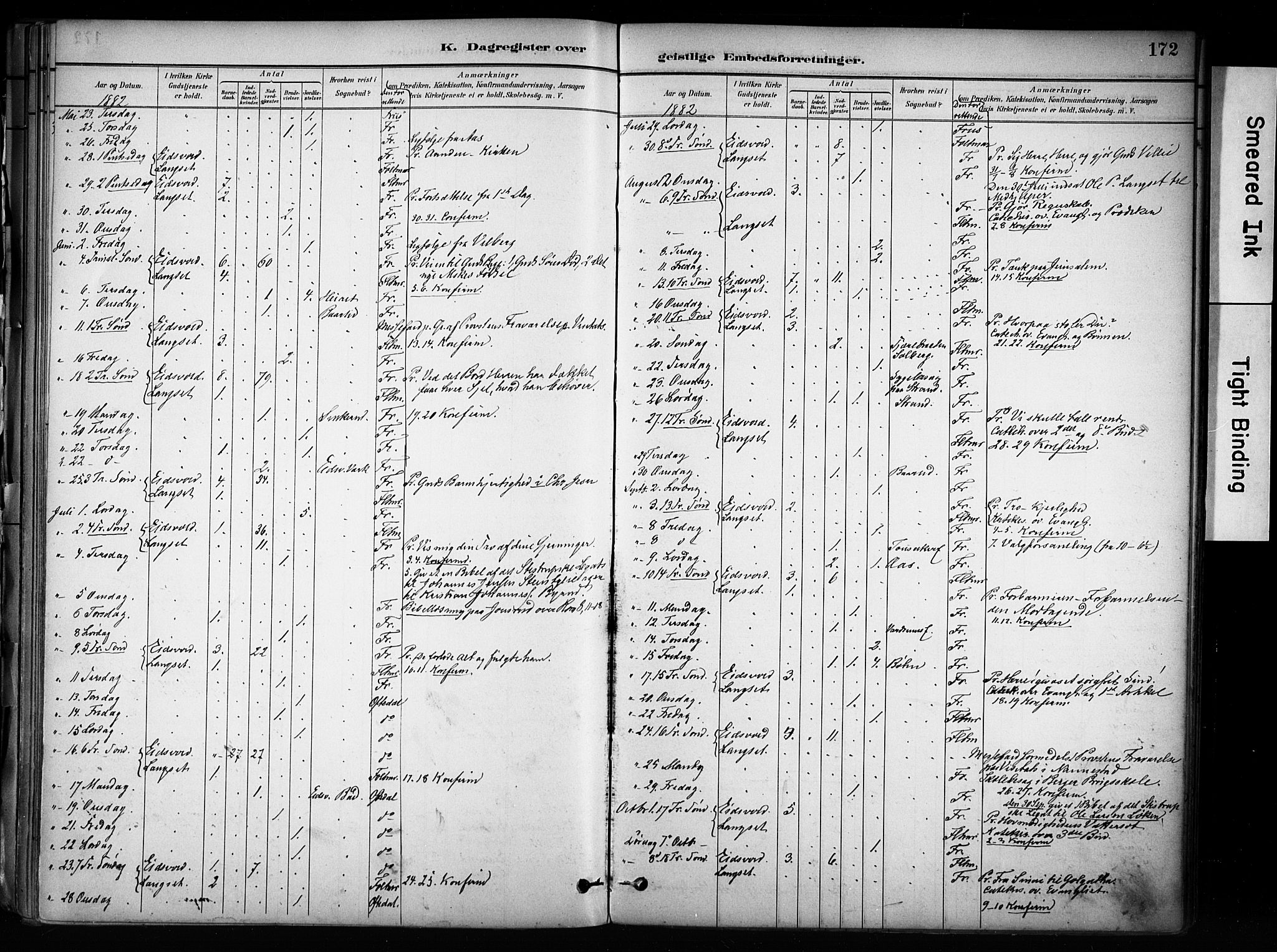 Eidsvoll prestekontor Kirkebøker, SAO/A-10888/F/Fa/L0003: Parish register (official) no. I 3, 1882-1895, p. 172