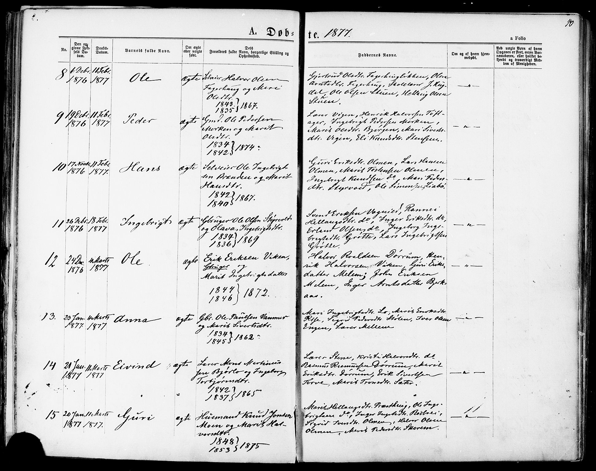 Ministerialprotokoller, klokkerbøker og fødselsregistre - Sør-Trøndelag, AV/SAT-A-1456/678/L0900: Parish register (official) no. 678A09, 1872-1881, p. 50