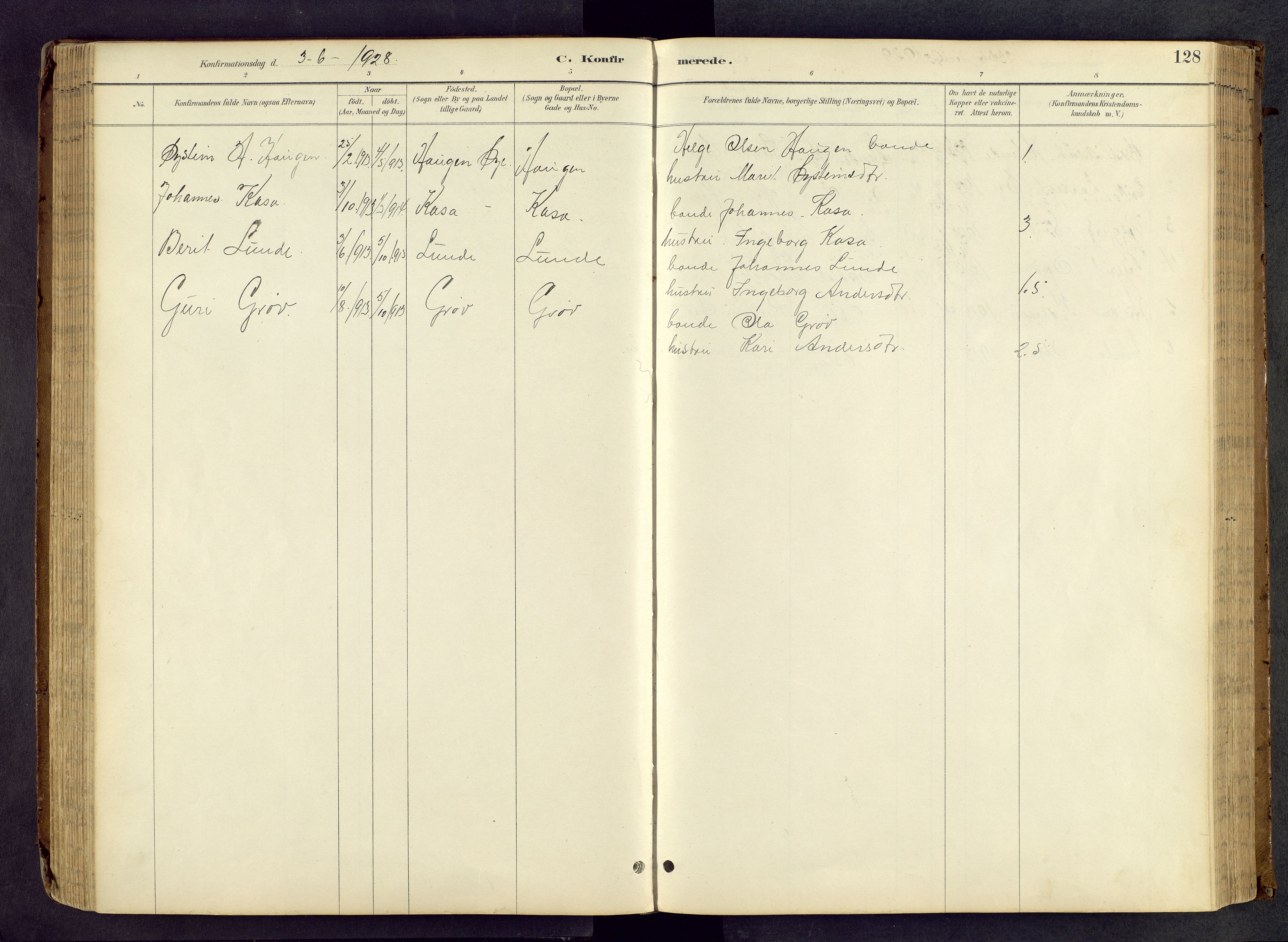 Vang prestekontor, Valdres, SAH/PREST-140/H/Hb/L0005: Parish register (copy) no. 5, 1889-1945, p. 128