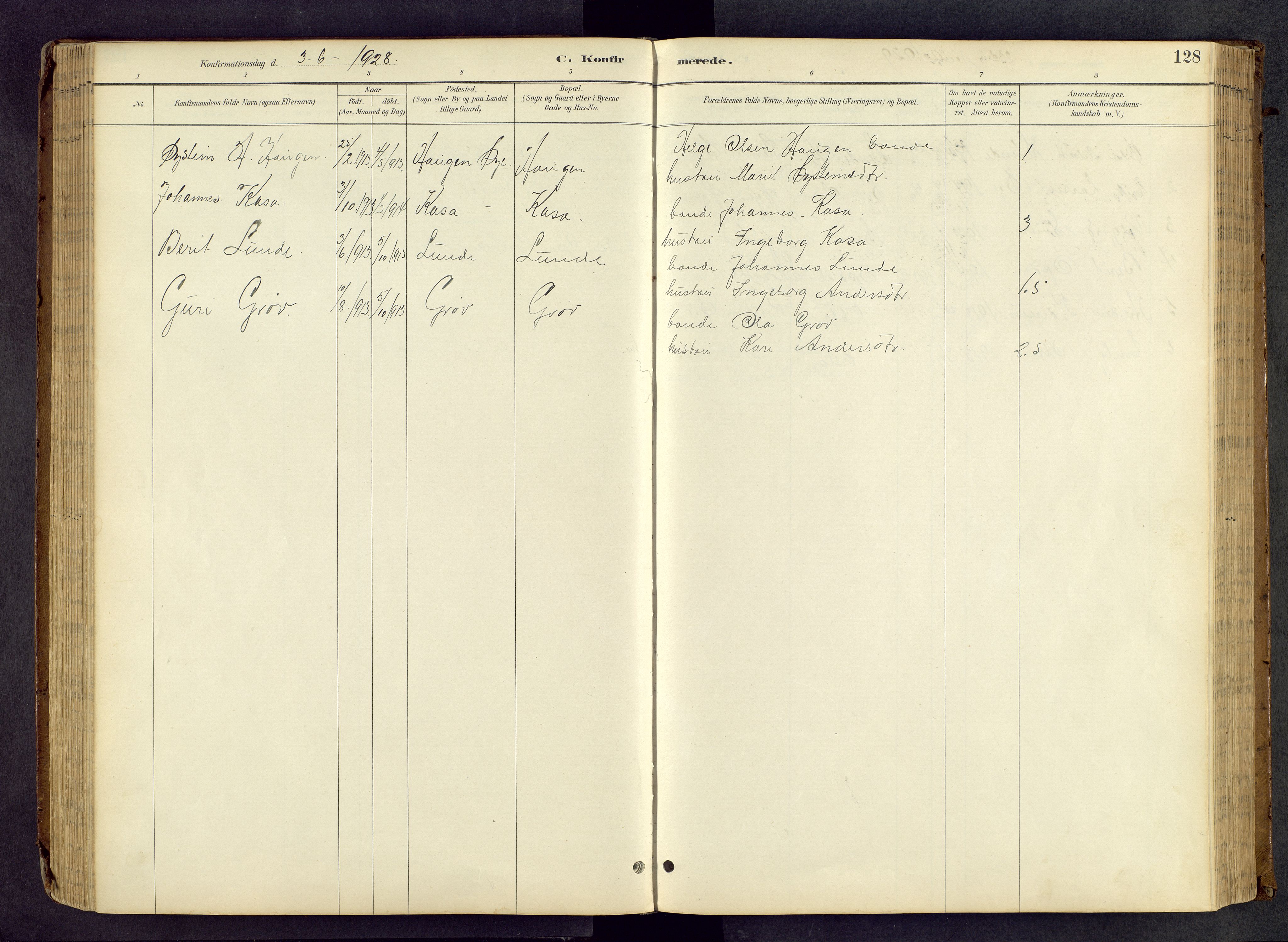 Vang prestekontor, Valdres, AV/SAH-PREST-140/H/Hb/L0005: Parish register (copy) no. 5, 1889-1945, p. 128