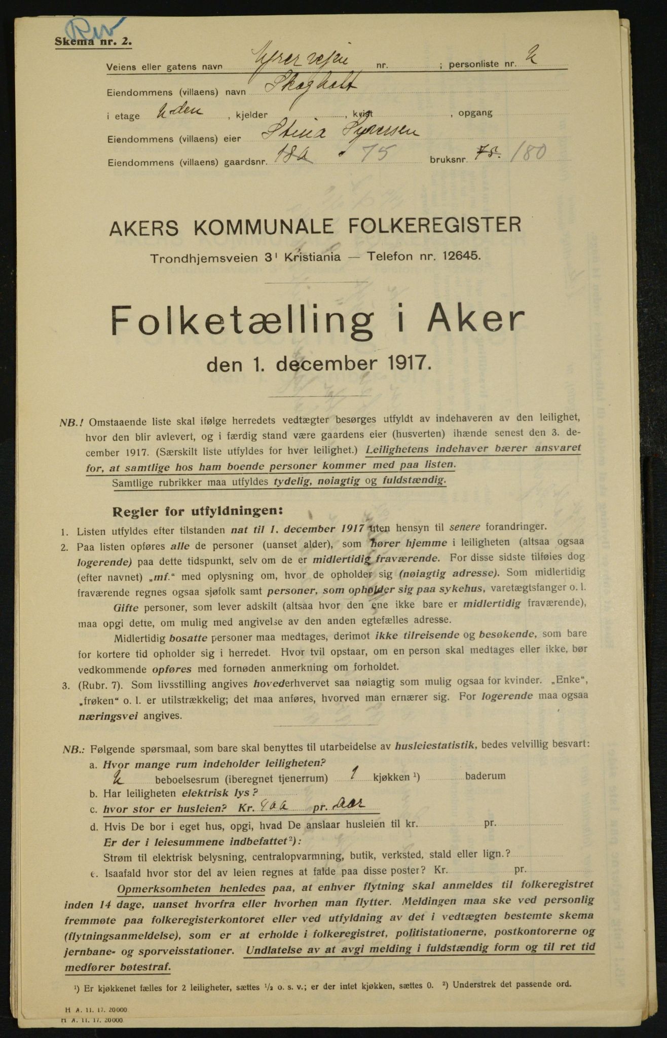 OBA, Municipal Census 1917 for Aker, 1917, p. 14188