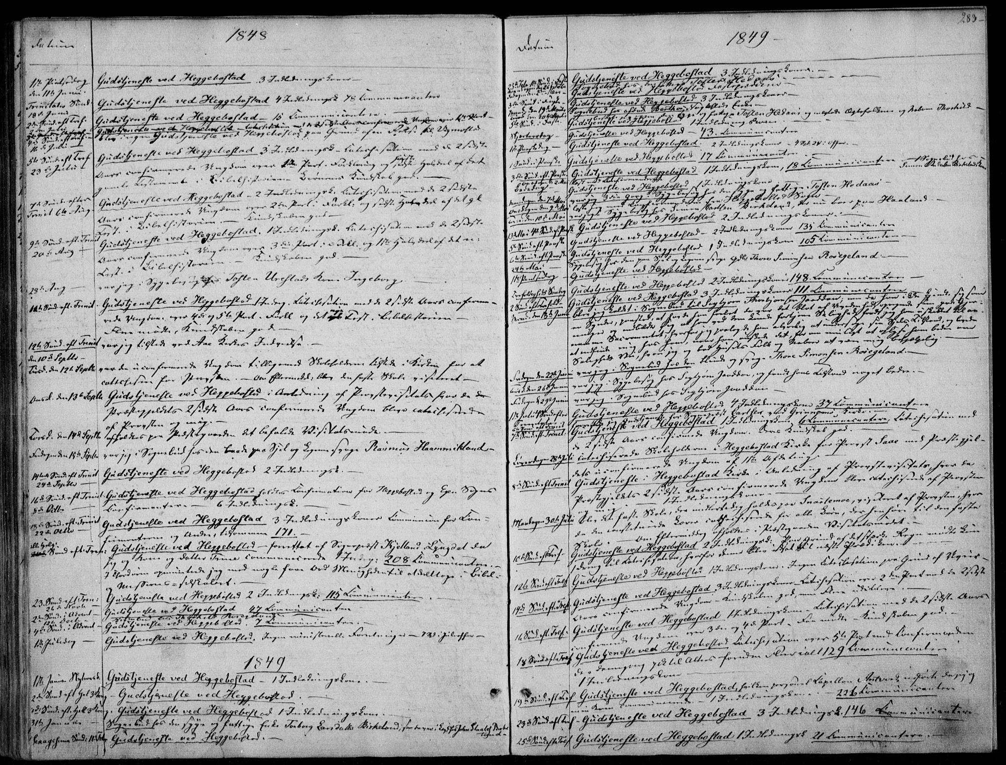 Hægebostad sokneprestkontor, SAK/1111-0024/F/Fa/Faa/L0004: Parish register (official) no. A 4, 1834-1864, p. 283