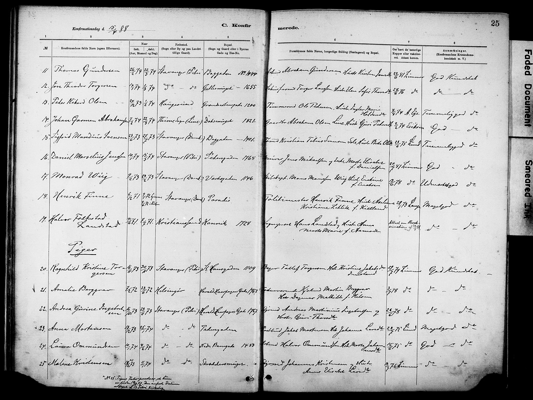St. Johannes sokneprestkontor, SAST/A-101814/001/30/30BA/L0002: Parish register (official) no. A 2, 1885-1899, p. 25