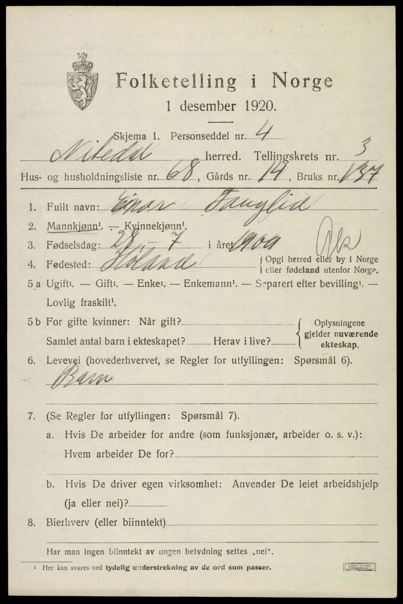 SAO, 1920 census for Nittedal, 1920, p. 4410