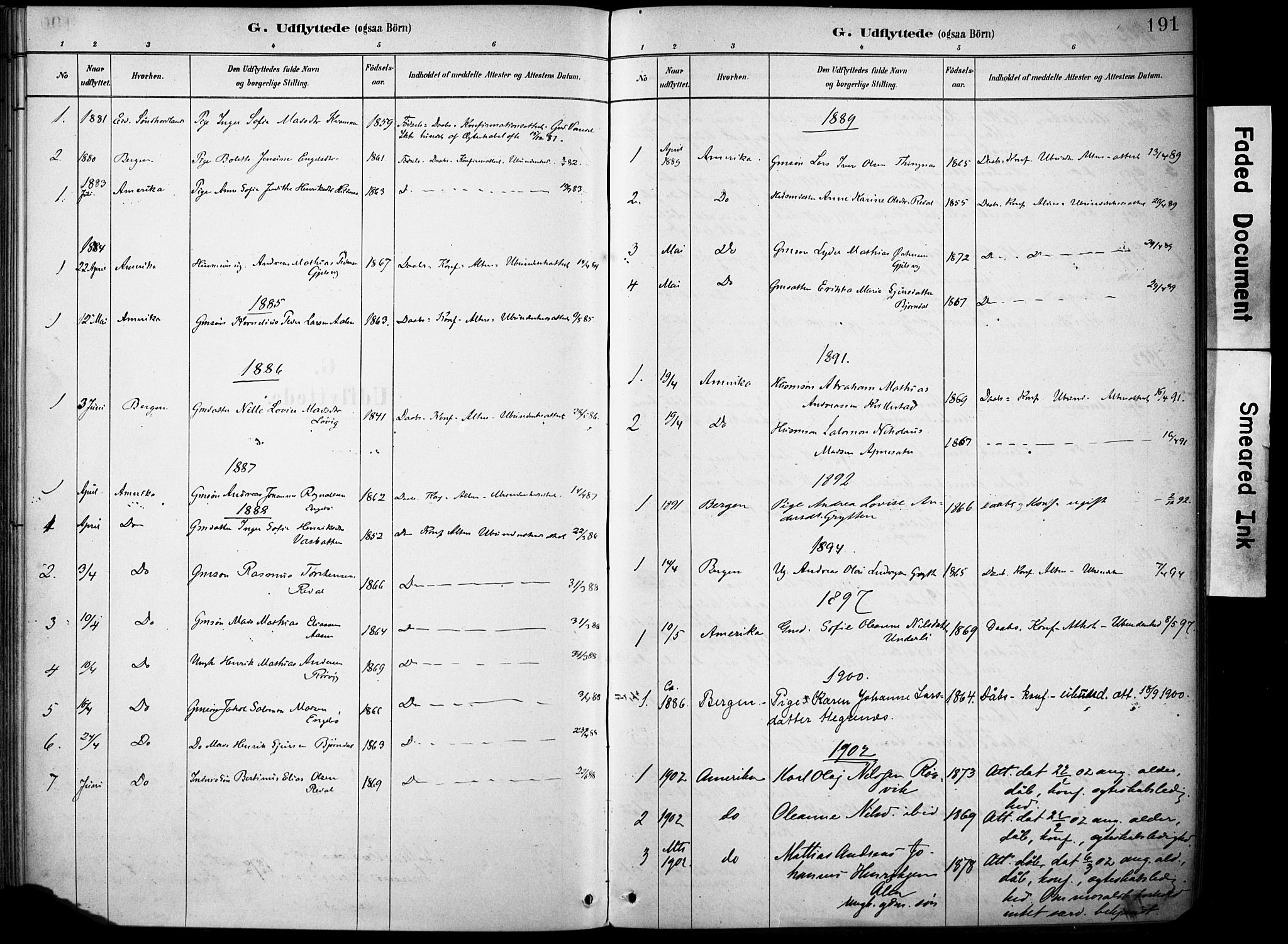 Førde sokneprestembete, SAB/A-79901/H/Haa/Haae/L0001: Parish register (official) no. E 1, 1881-1911, p. 191