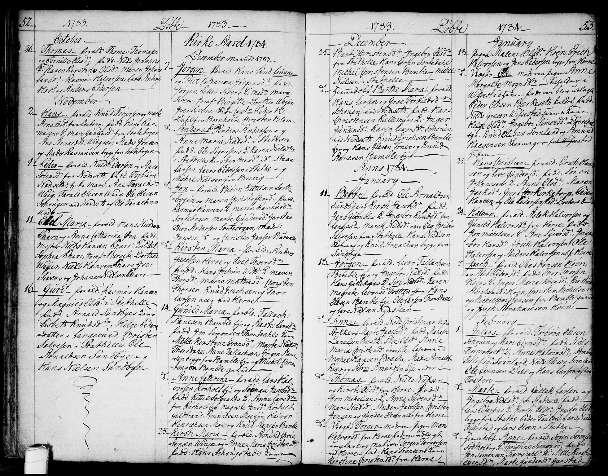 Bamble kirkebøker, SAKO/A-253/F/Fa/L0002: Parish register (official) no. I 2, 1775-1814, p. 52-53