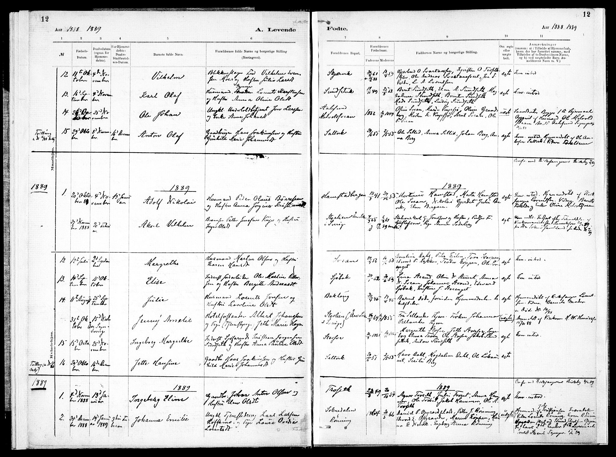 Ministerialprotokoller, klokkerbøker og fødselsregistre - Nord-Trøndelag, SAT/A-1458/733/L0325: Parish register (official) no. 733A04, 1884-1908, p. 12