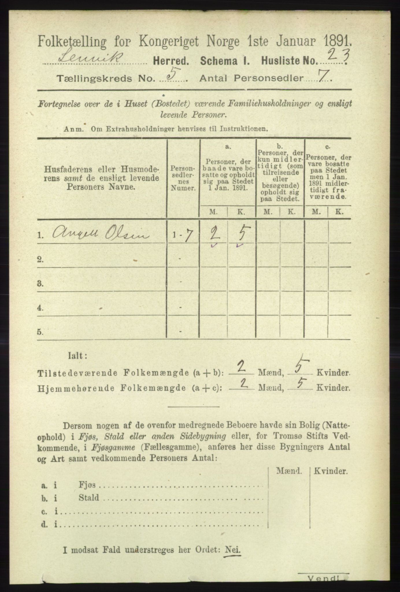 RA, 1891 census for 1931 Lenvik, 1891, p. 2482