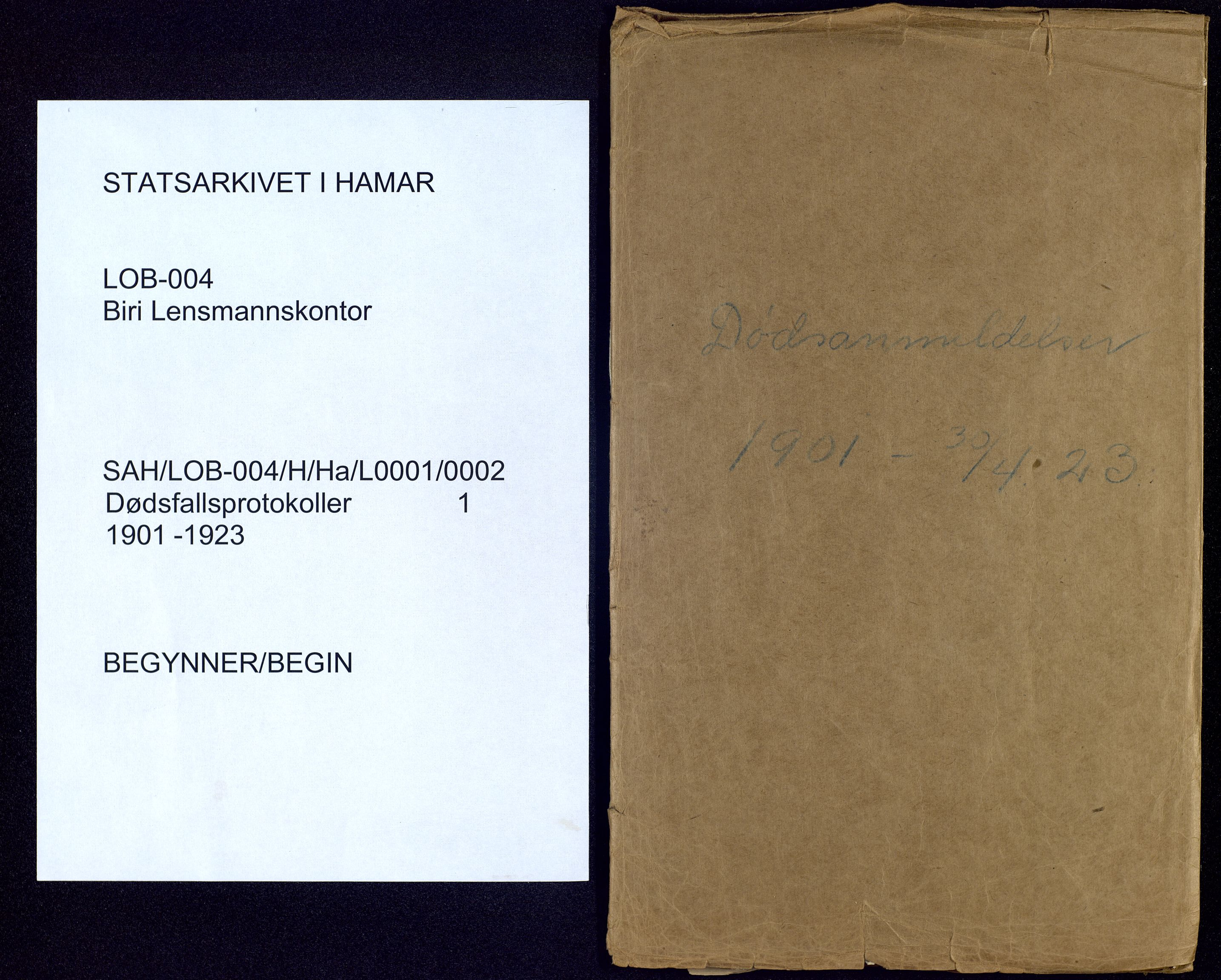 Biri lensmannskontor, SAH/LOB-004/H/Ha/L0001/0002: Dødsfallsprotokoll / Dødsfallsprotokoll, 1901-1923