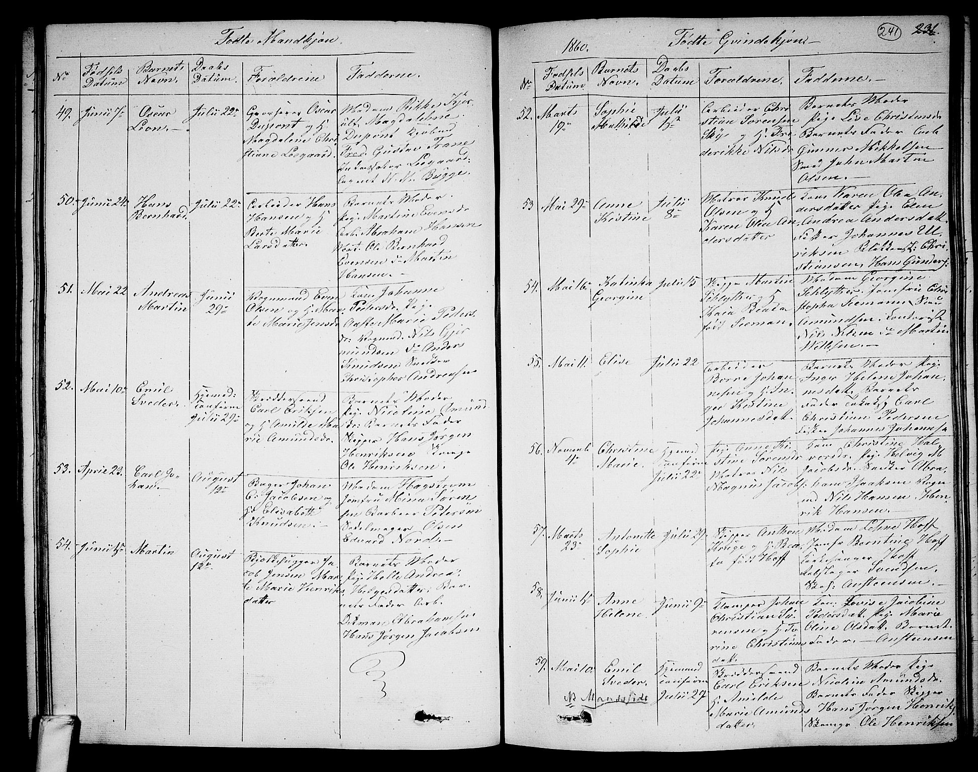 Larvik kirkebøker, SAKO/A-352/G/Ga/L0003a: Parish register (copy) no. I 3A, 1830-1870, p. 241