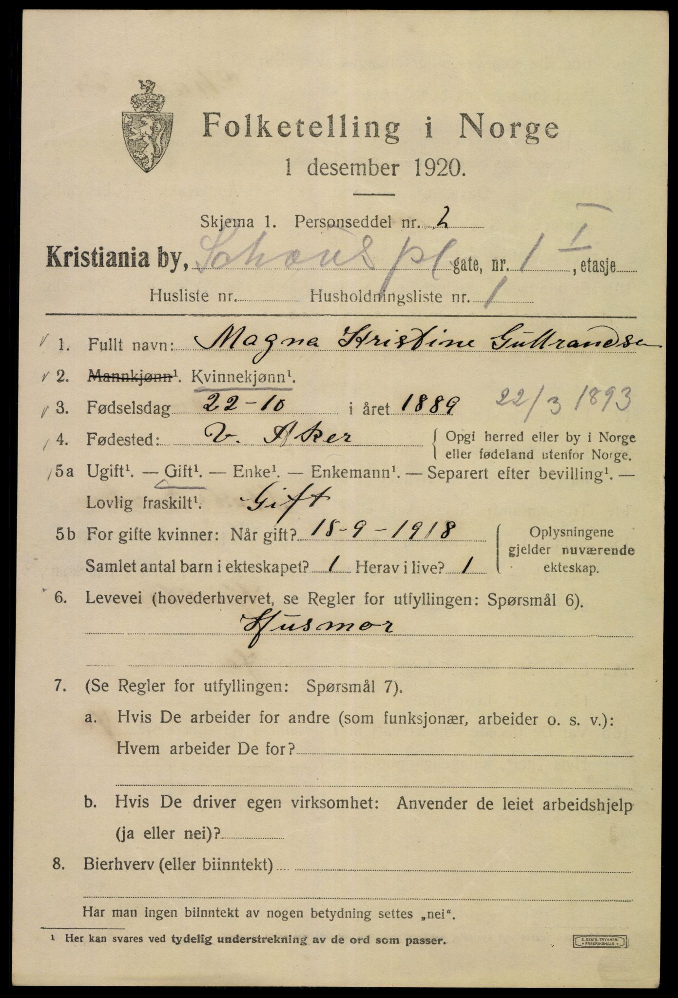 SAO, 1920 census for Kristiania, 1920, p. 490101