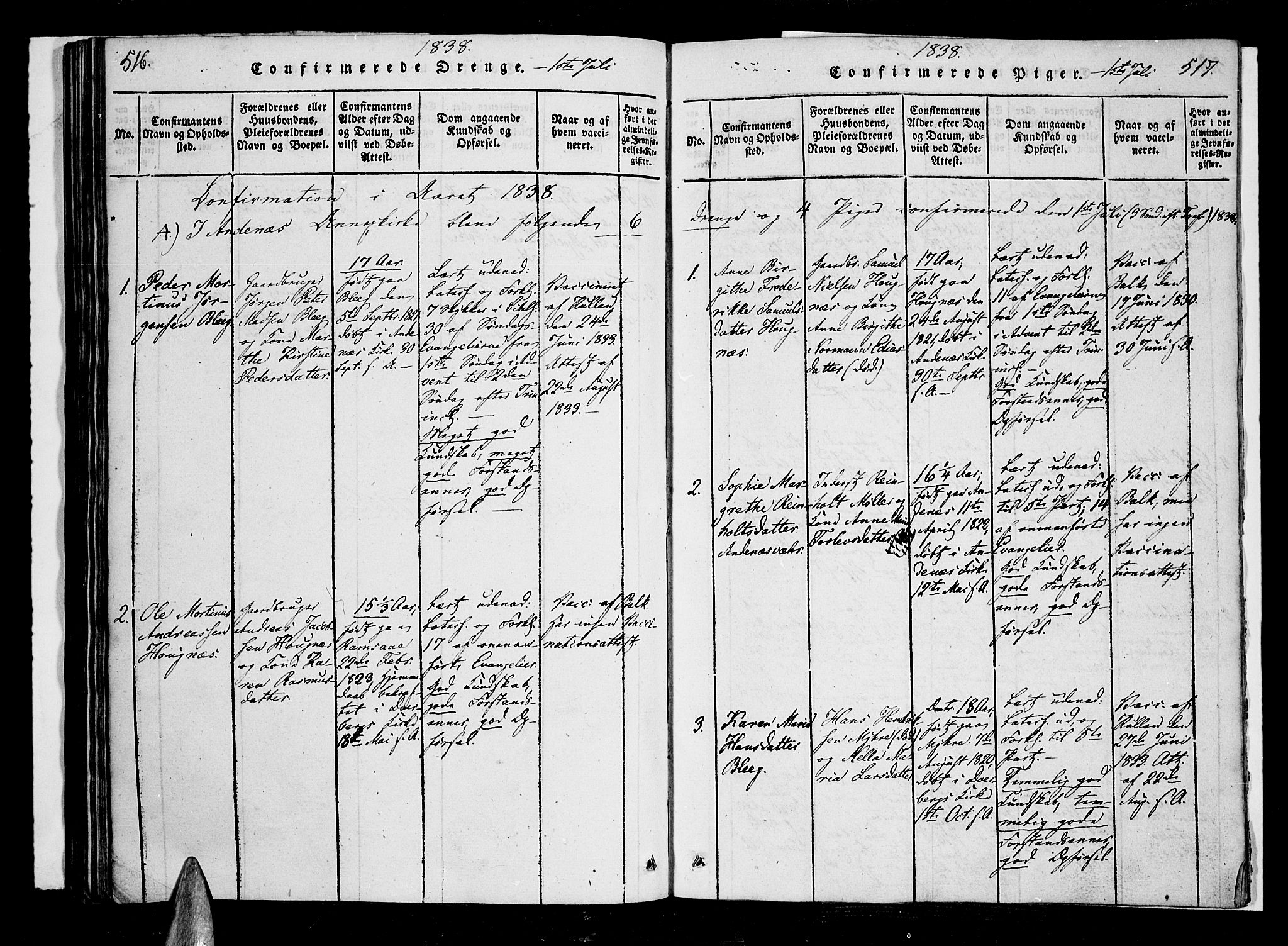 Ministerialprotokoller, klokkerbøker og fødselsregistre - Nordland, SAT/A-1459/897/L1395: Parish register (official) no. 897A03, 1820-1841, p. 516-517