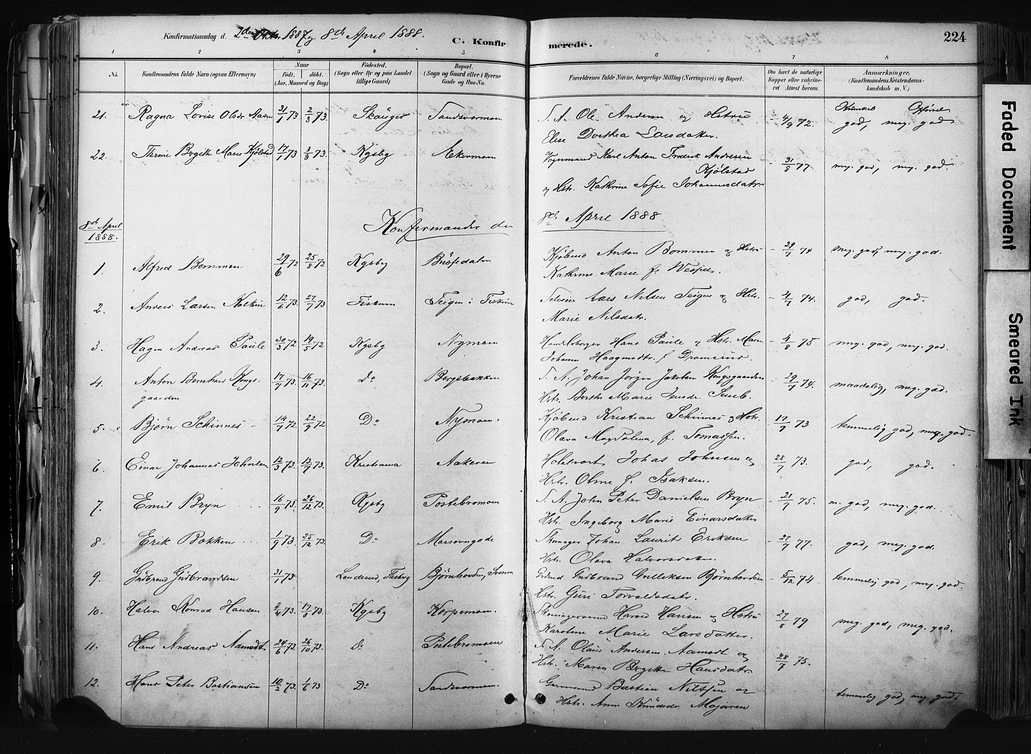 Kongsberg kirkebøker, SAKO/A-22/F/Fb/L0002: Parish register (official) no. II 2, 1886-1896, p. 224