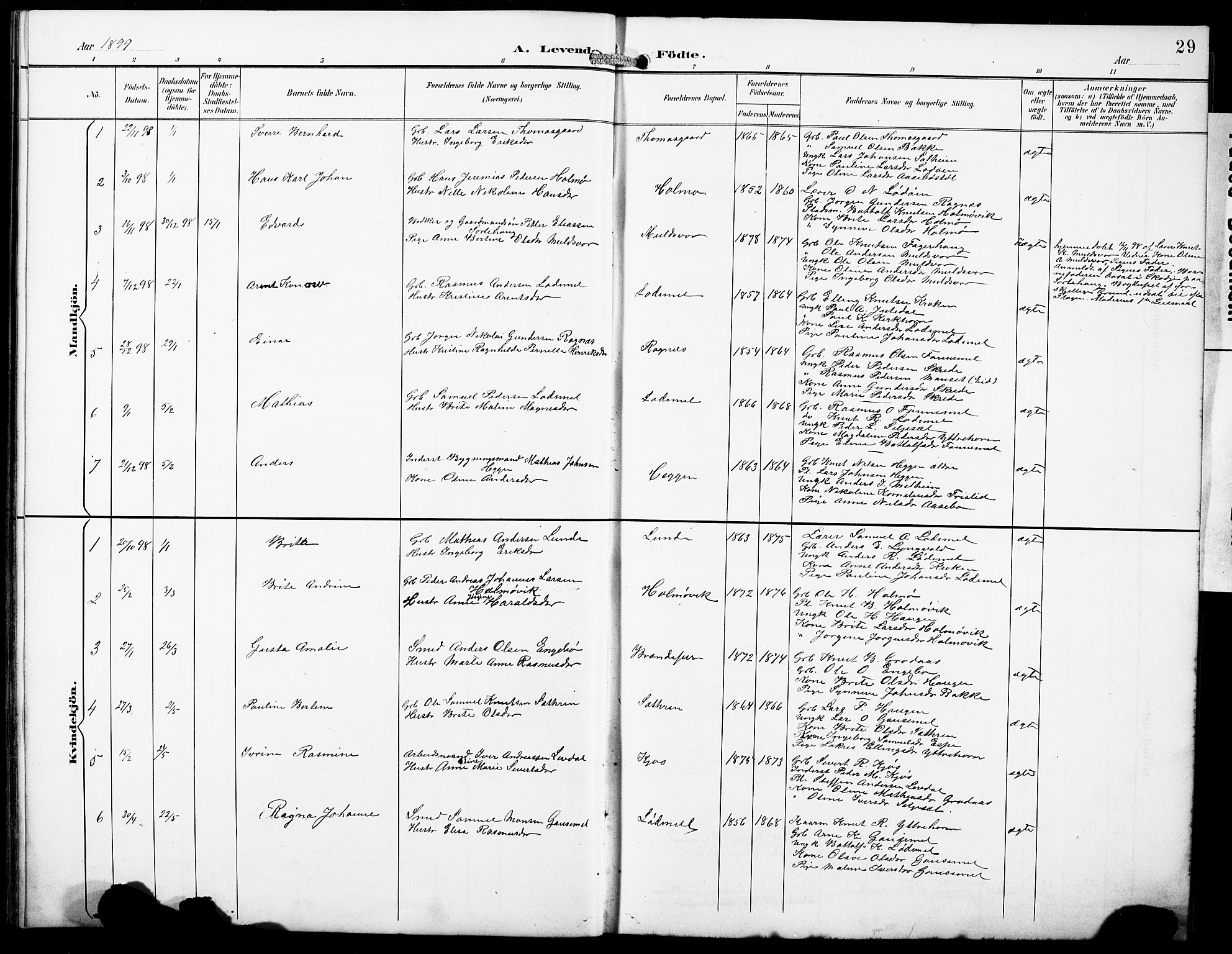 Hornindal sokneprestembete, SAB/A-82401/H/Hab: Parish register (copy) no. A 2, 1894-1927, p. 29