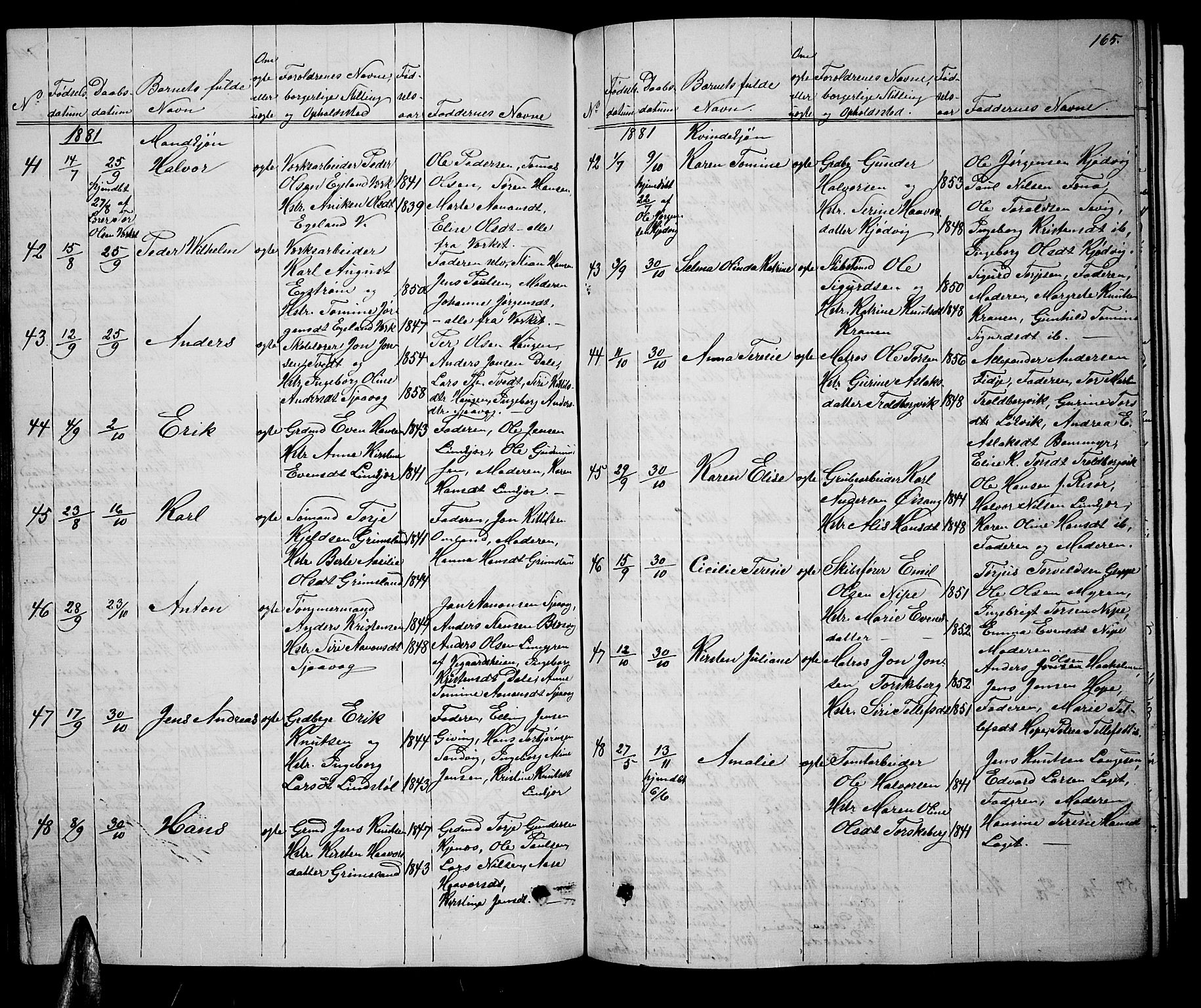 Søndeled sokneprestkontor, AV/SAK-1111-0038/F/Fb/L0004: Parish register (copy) no. B 4, 1857-1884, p. 165