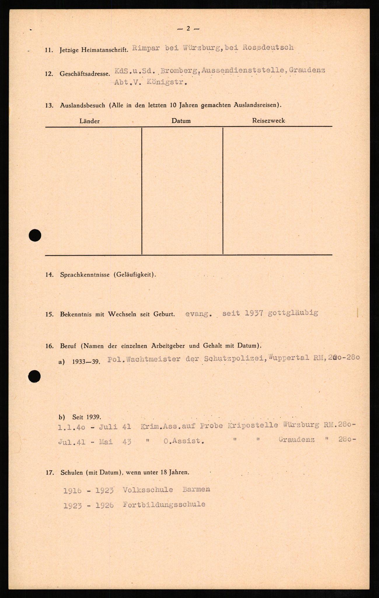 Forsvaret, Forsvarets overkommando II, AV/RA-RAFA-3915/D/Db/L0006: CI Questionaires. Tyske okkupasjonsstyrker i Norge. Tyskere., 1945-1946, p. 397